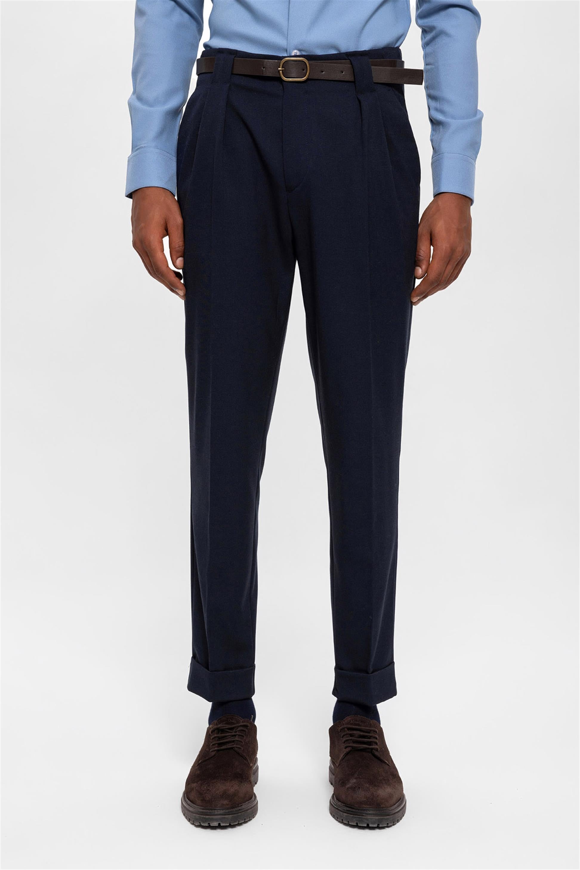 Antioch-Lacivert Kemerli Double Paça Pantolon-Pantolon-4-Milagron.com