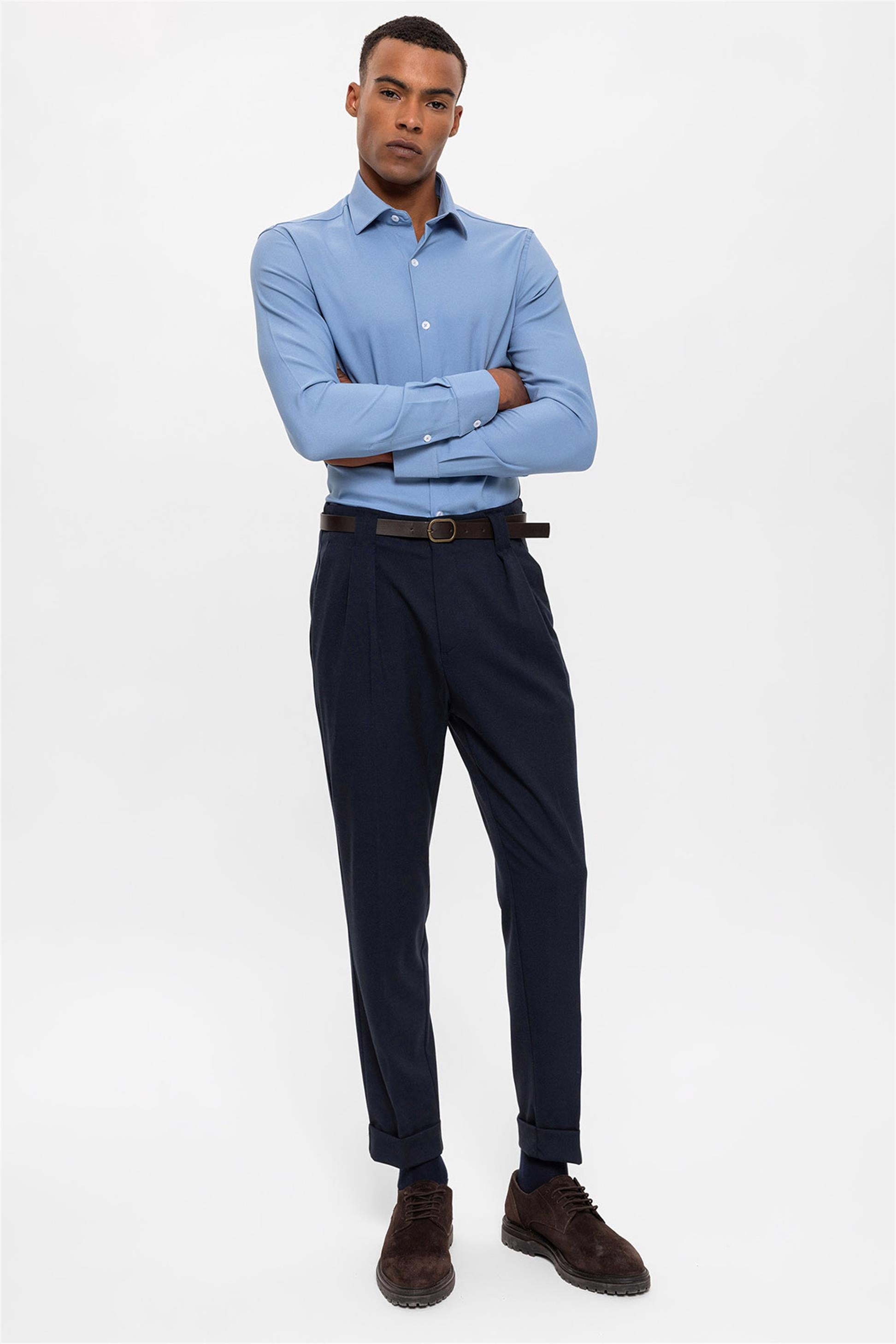 Antioch-Lacivert Kemerli Double Paça Pantolon-Pantolon-5-Milagron.com