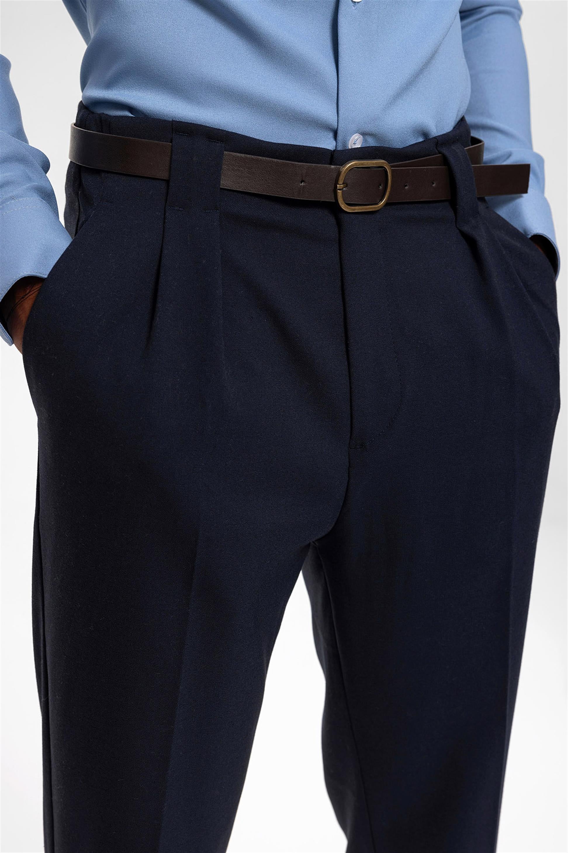 Antioch-Lacivert Kemerli Double Paça Pantolon-Pantolon-6-Milagron.com