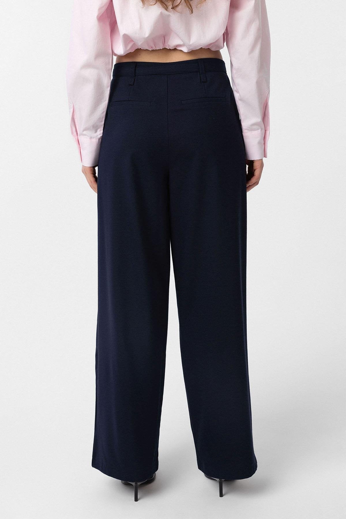 Antioch-Lacivert Kemerli Pilili Kadın Pantolon-Kumaş Pantolon-4-Milagron.com