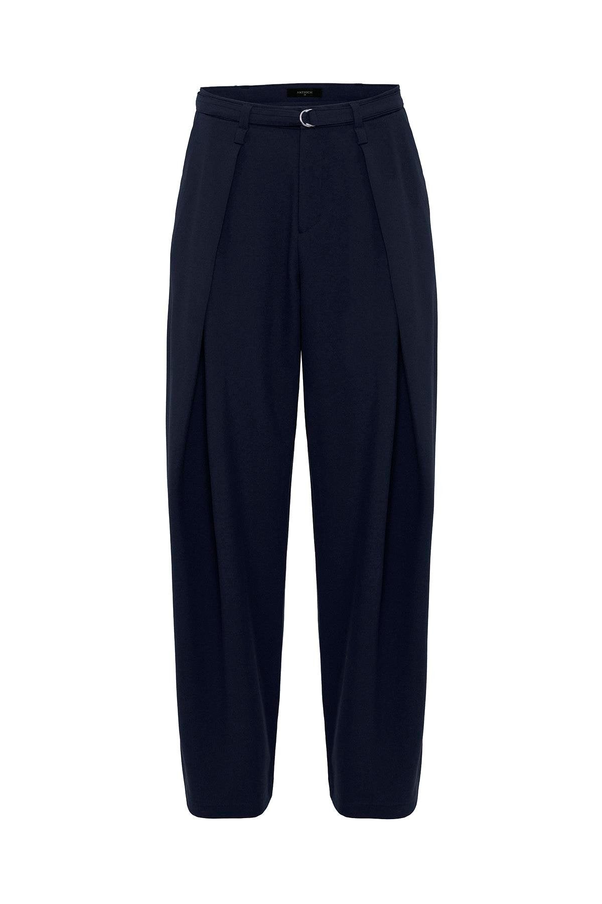 Antioch-Lacivert Kemerli Pilili Kadın Pantolon-Kumaş Pantolon-5-Milagron.com