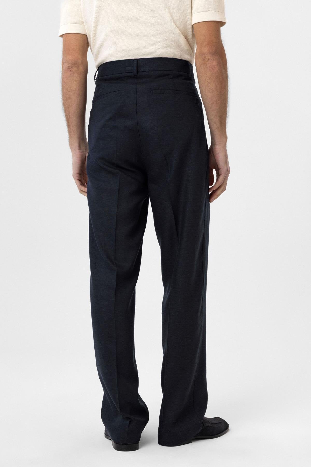 Antioch-Lacivert Keten Karışımlı Erkek Baggy Pantolon-Kumaş Pantolon-5-Milagron.com