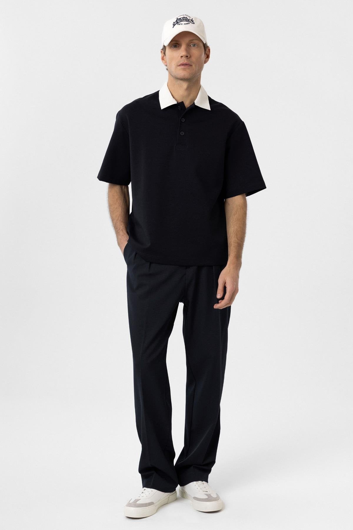 Antioch-Lacivert Kontrast Yaka İnterlok Dokulu Erkek T Shirt-T-Shirts-3-Milagron.com