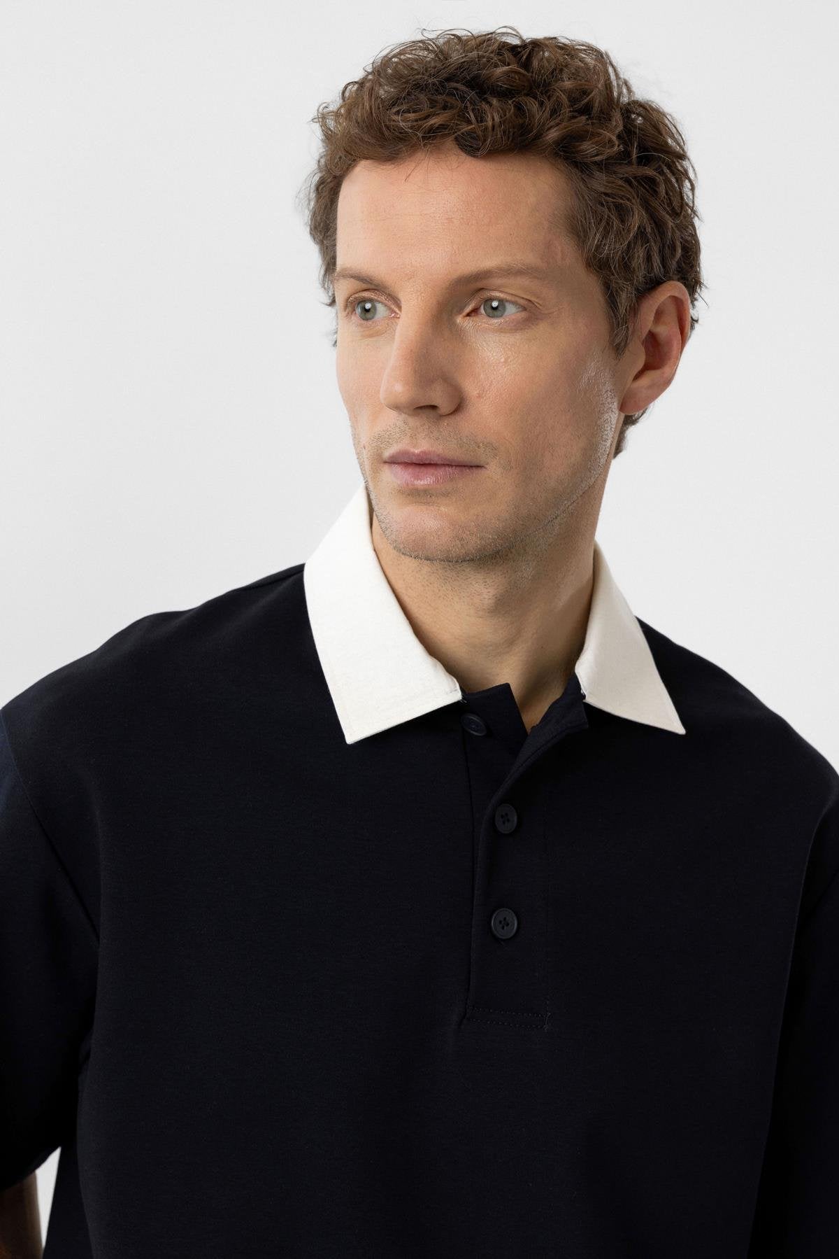 Antioch-Lacivert Kontrast Yaka İnterlok Dokulu Erkek T Shirt-T-Shirts-5-Milagron.com