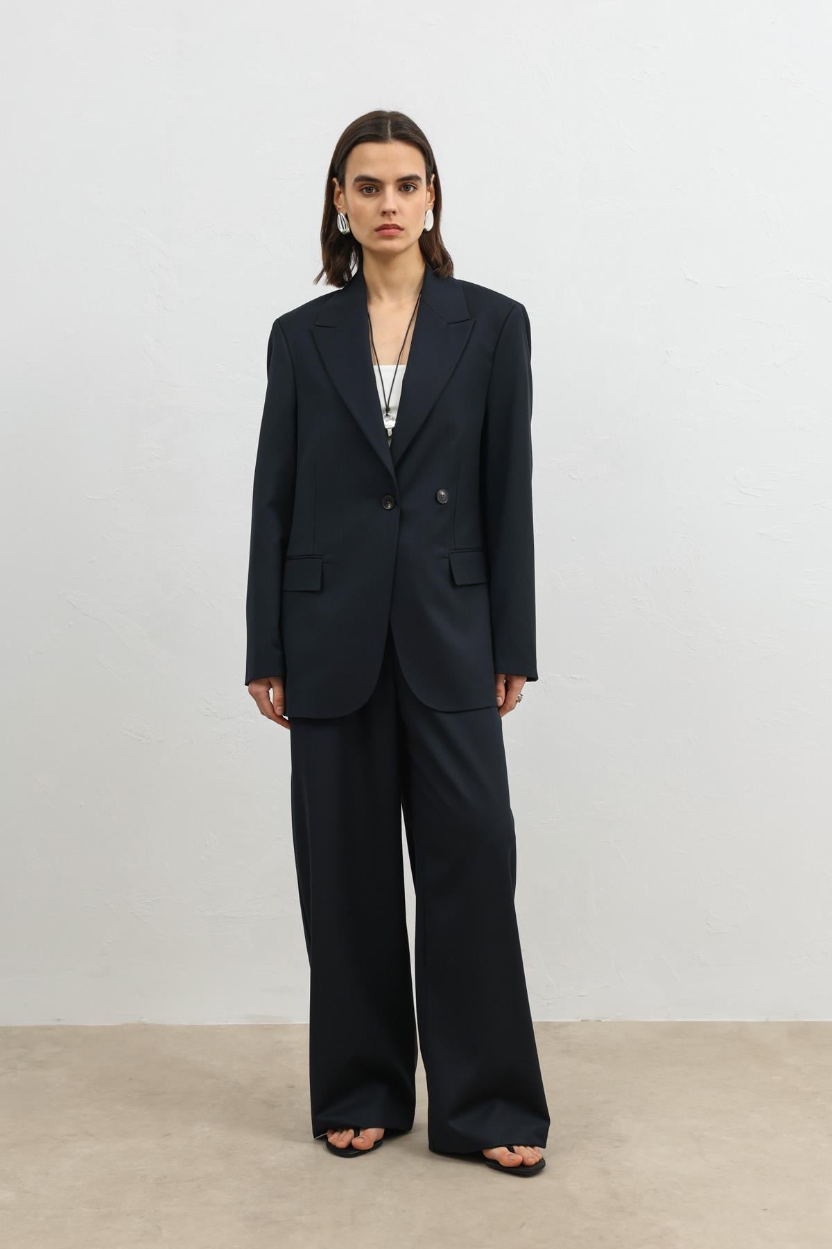 Antioch Lacivert Kruvaze Kadın Blazer
