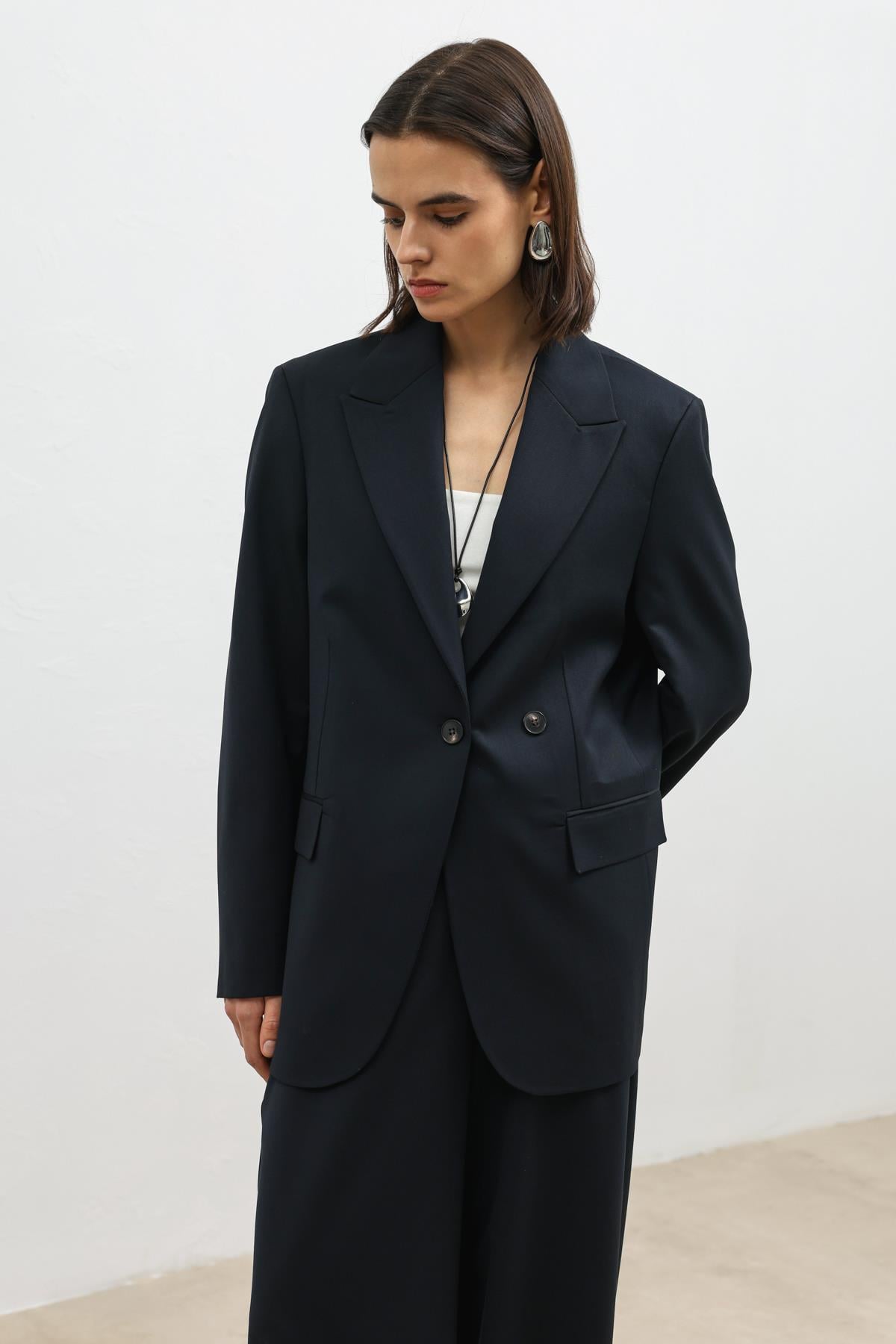 Antioch Lacivert Kruvaze Kadın Blazer