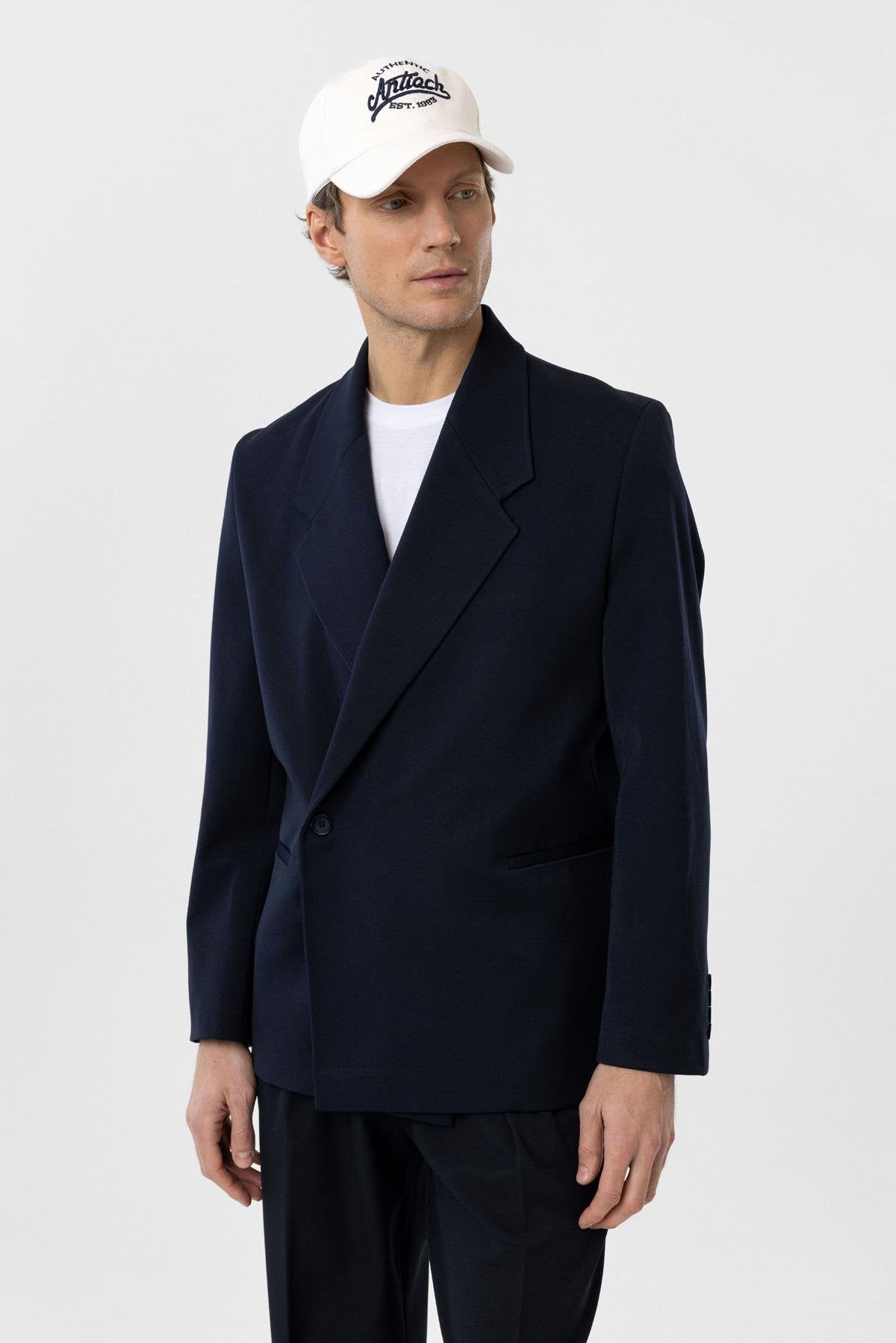 Antioch-Lacivert Kruvaze Kapama Fleto Cepli Erkek Blazer Ceket-Blazer Ceket-3-Milagron.com