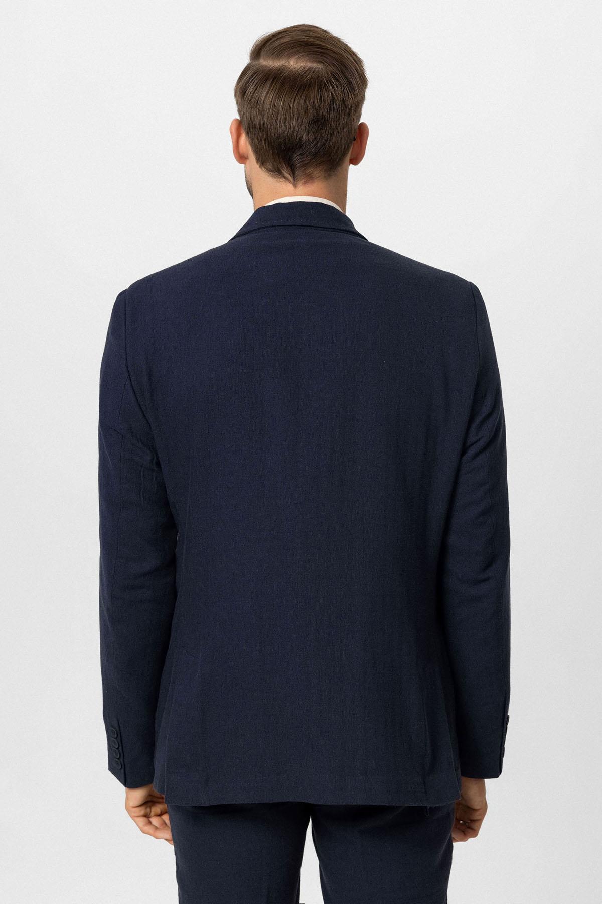 Antioch-Lacivert Kruvaze Kapama Keten Karışımlı Erkek Blazer Ceket-Ceket-5-Milagron.com