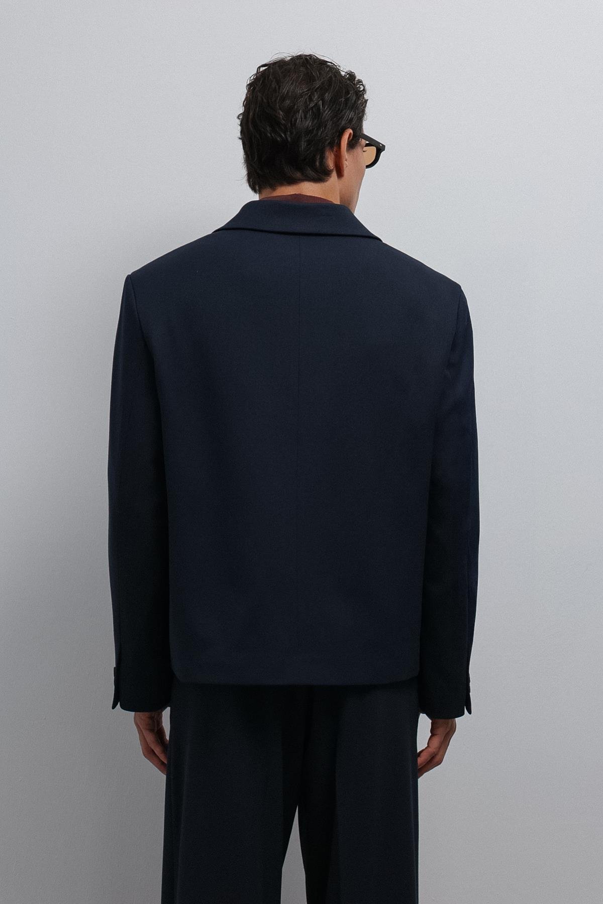 Antioch-Lacivert Kruvaze Relax Crop Fit Blazer Ceket-Blazer Ceket-5-Milagron.com