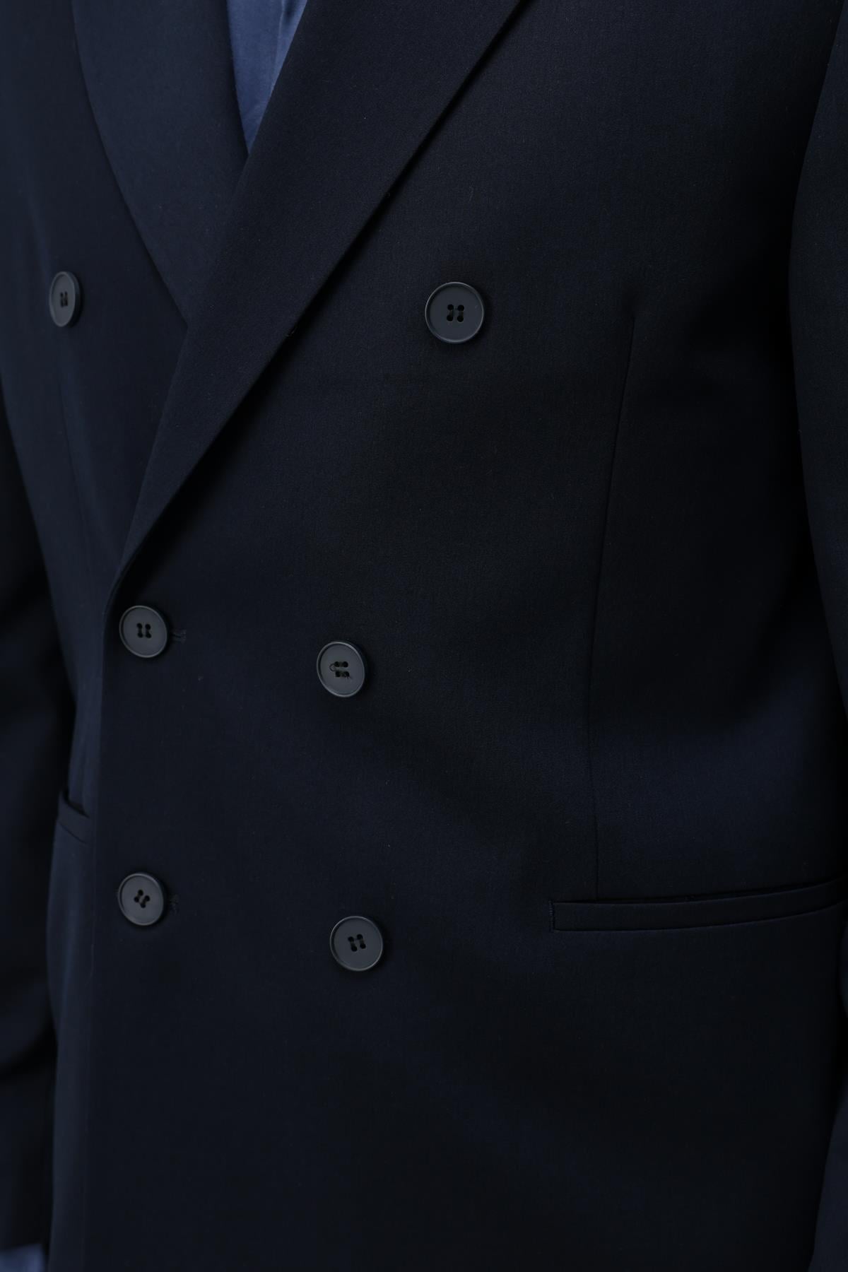 Antioch Lacivert Kruvaze Relaxed Fit Erkek Blazer Ceket