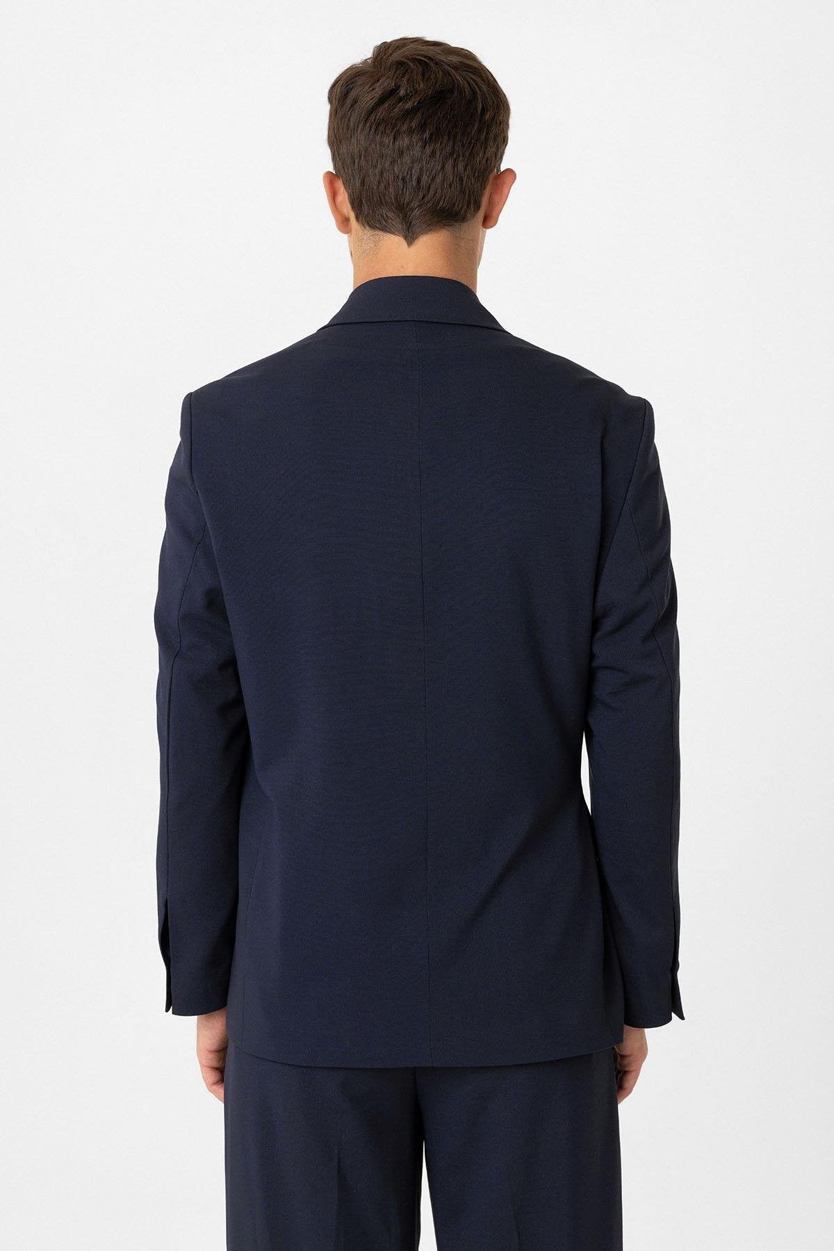 Antioch-Lacivert Kuşaklı Relax Fit Erkek Blazer Ceket-Blazer Ceket-3-Milagron.com