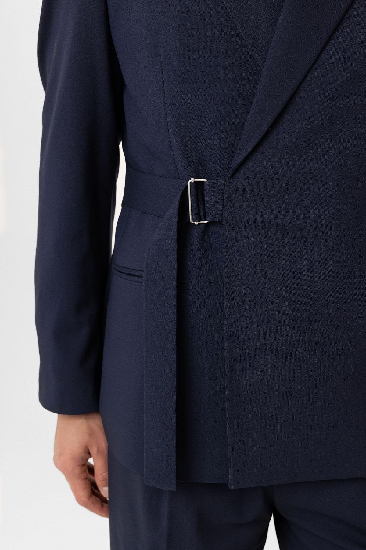 Antioch-Lacivert Kuşaklı Relax Fit Erkek Blazer Ceket-Blazer Ceket-4-Milagron.com