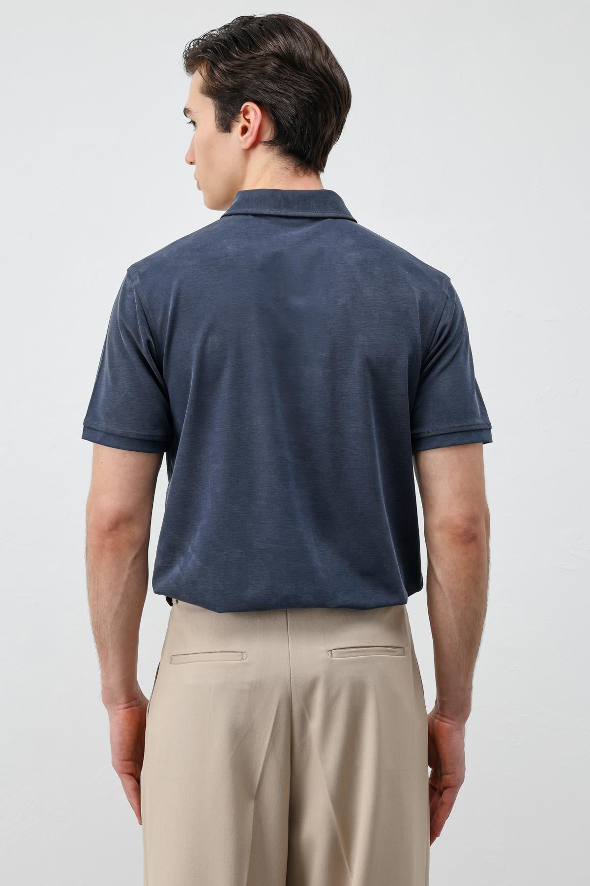 Antioch Lacivert Lyocell Karışımlı Polo Yaka Erkek T-Shirt