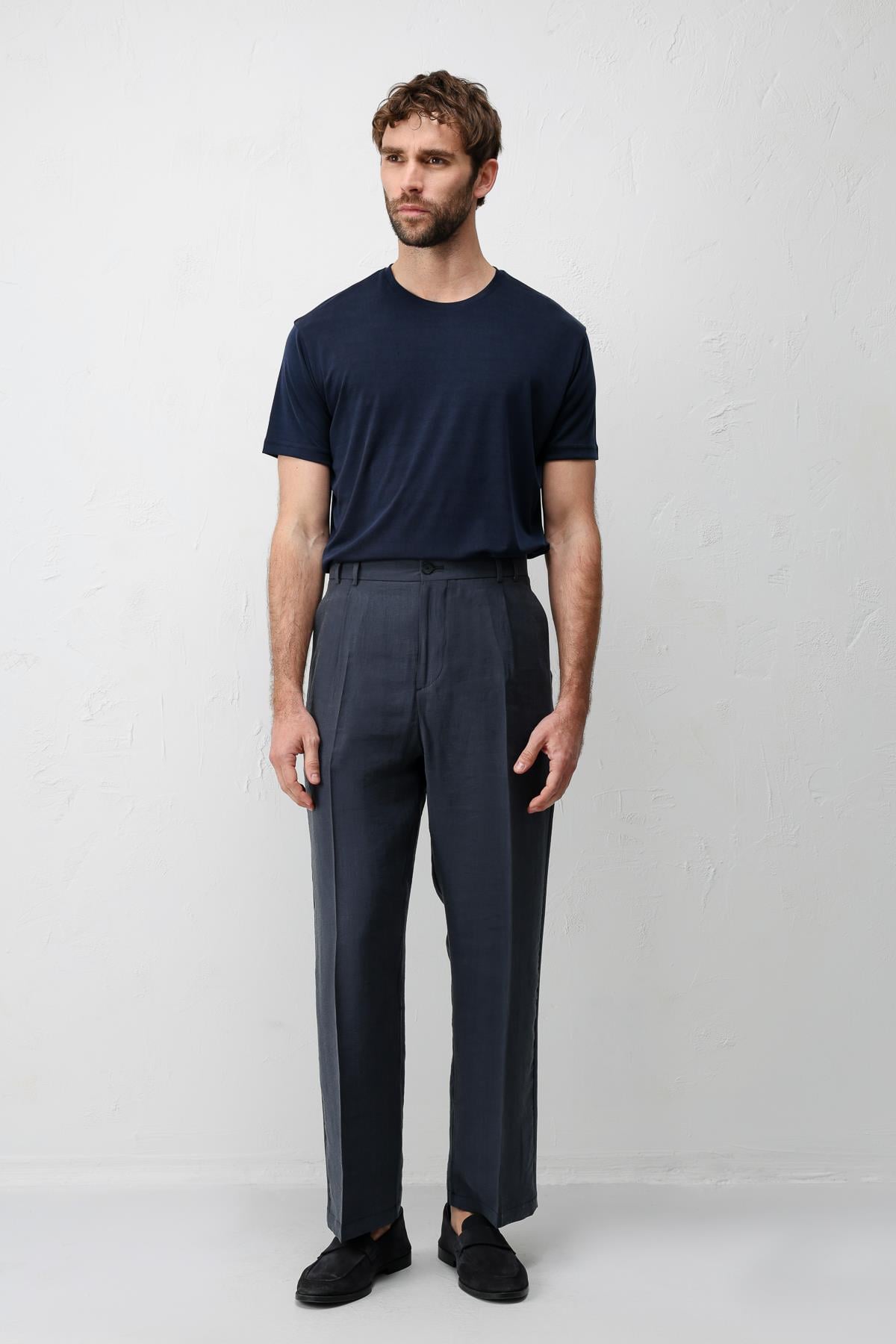 Antioch Lacivert Lyocell Relaxed Fit Pileli Erkek Pantolon