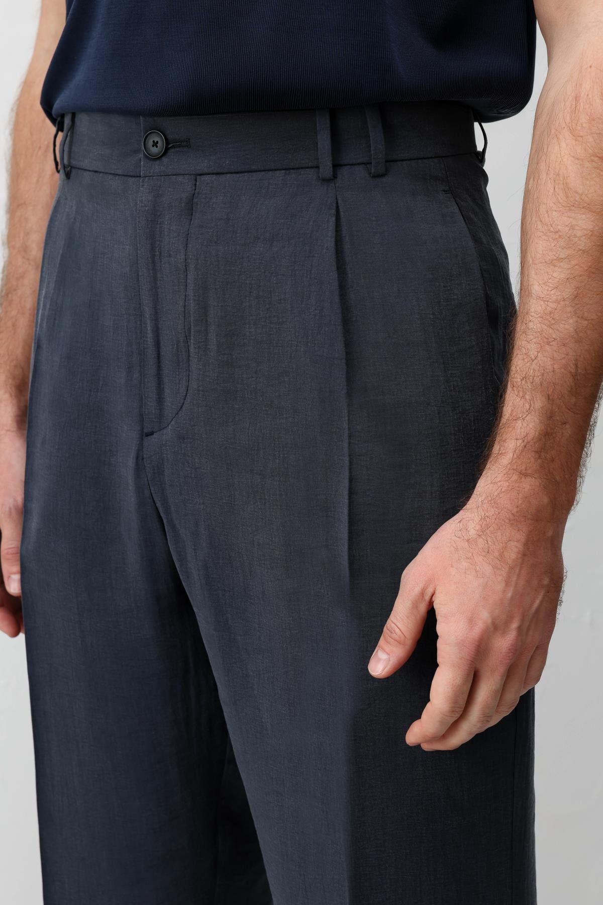 Antioch Lacivert Lyocell Relaxed Fit Pileli Erkek Pantolon