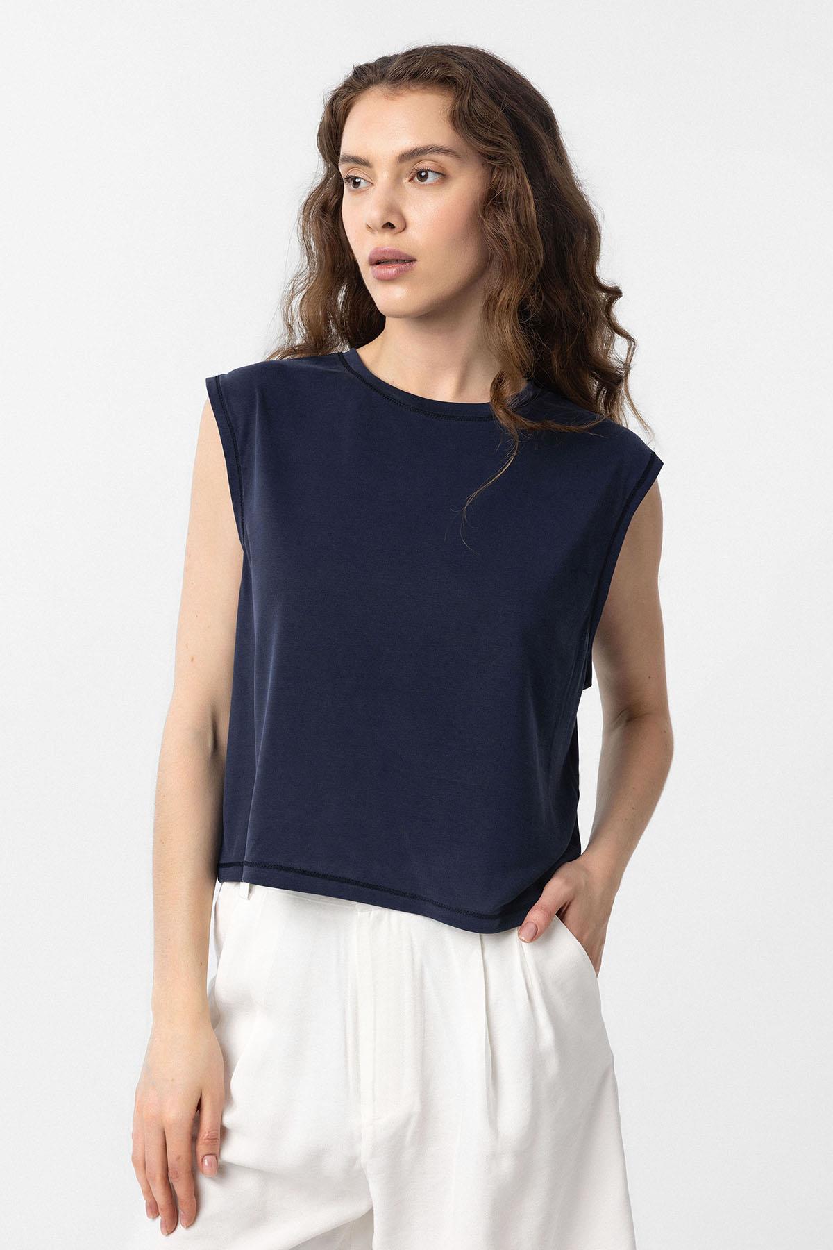 Antioch-Lacivert Modal Kumaş Kadın T Shirt-T-Shirts-1-Milagron.com