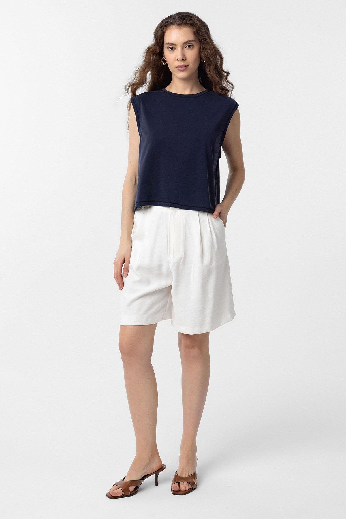 Antioch-Lacivert Modal Kumaş Kadın T Shirt-T-Shirts-2-Milagron.com