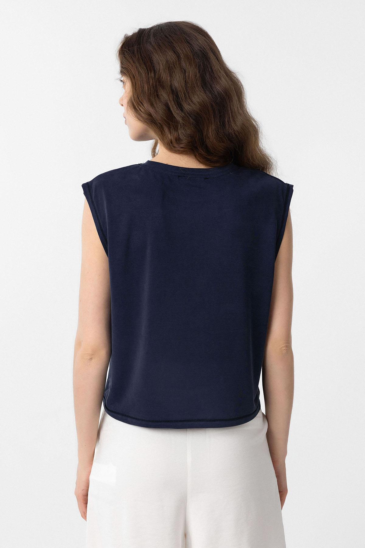 Antioch-Lacivert Modal Kumaş Kadın T Shirt-T-Shirts-4-Milagron.com