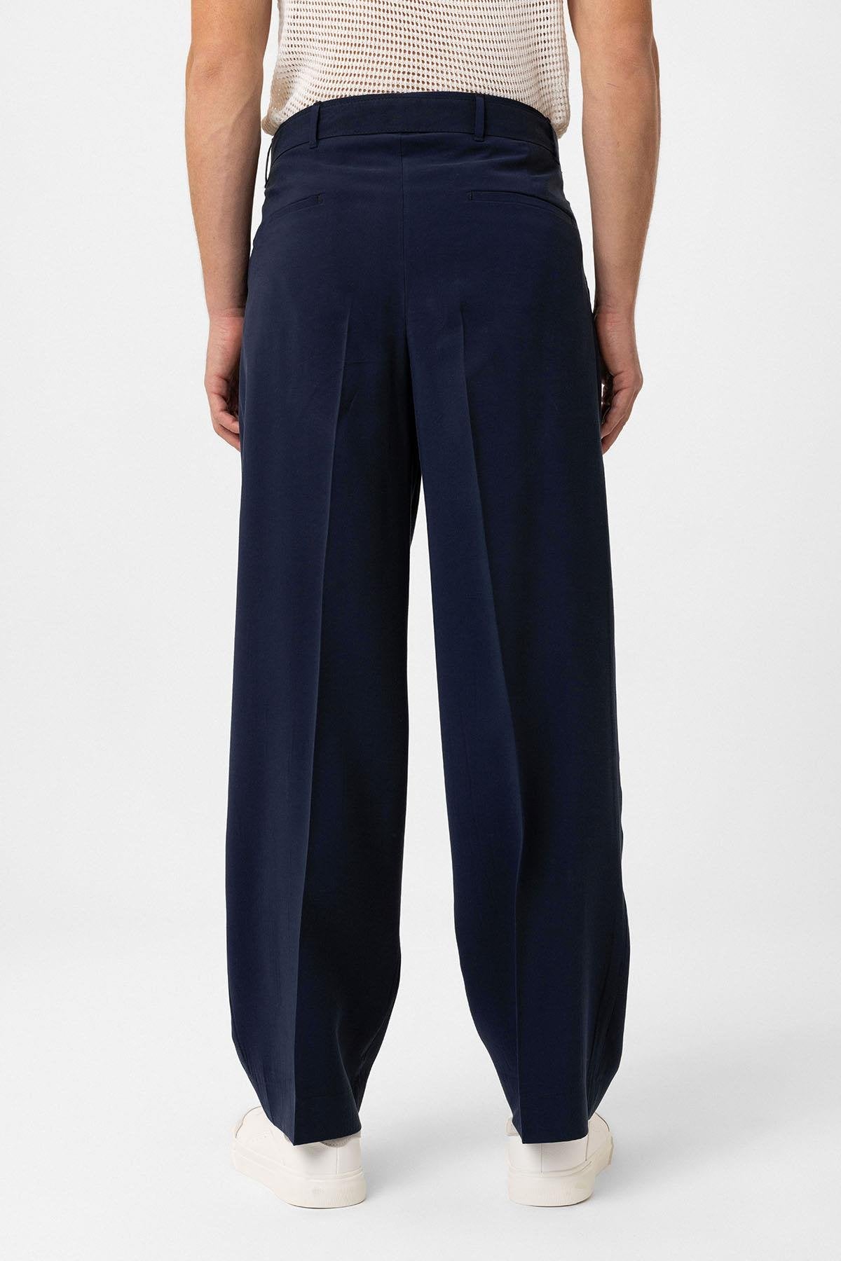 Antioch-Lacivert Modal Kumaş Relax Fit Kemerli Erkek Pantolon-Kumaş Pantolon-5-Milagron.com