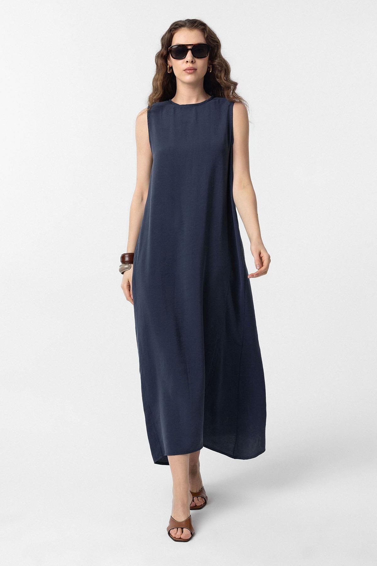 Antioch-Lacivert Modal Midi Kadın Elbise-Elbise-1-Milagron.com