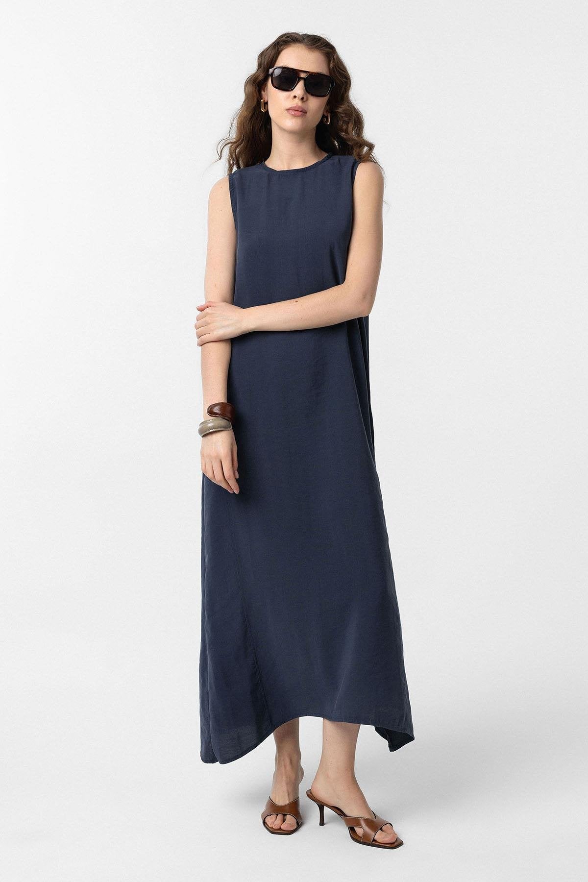 Antioch-Lacivert Modal Midi Kadın Elbise-Elbise-2-Milagron.com