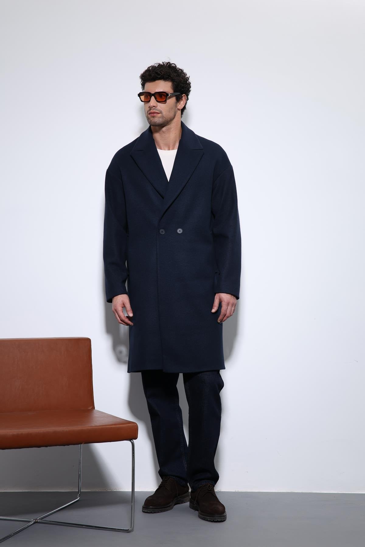 Antioch-Lacivert Oversize Kruvaze Erkek Kaban-Kaban-1-Milagron.com