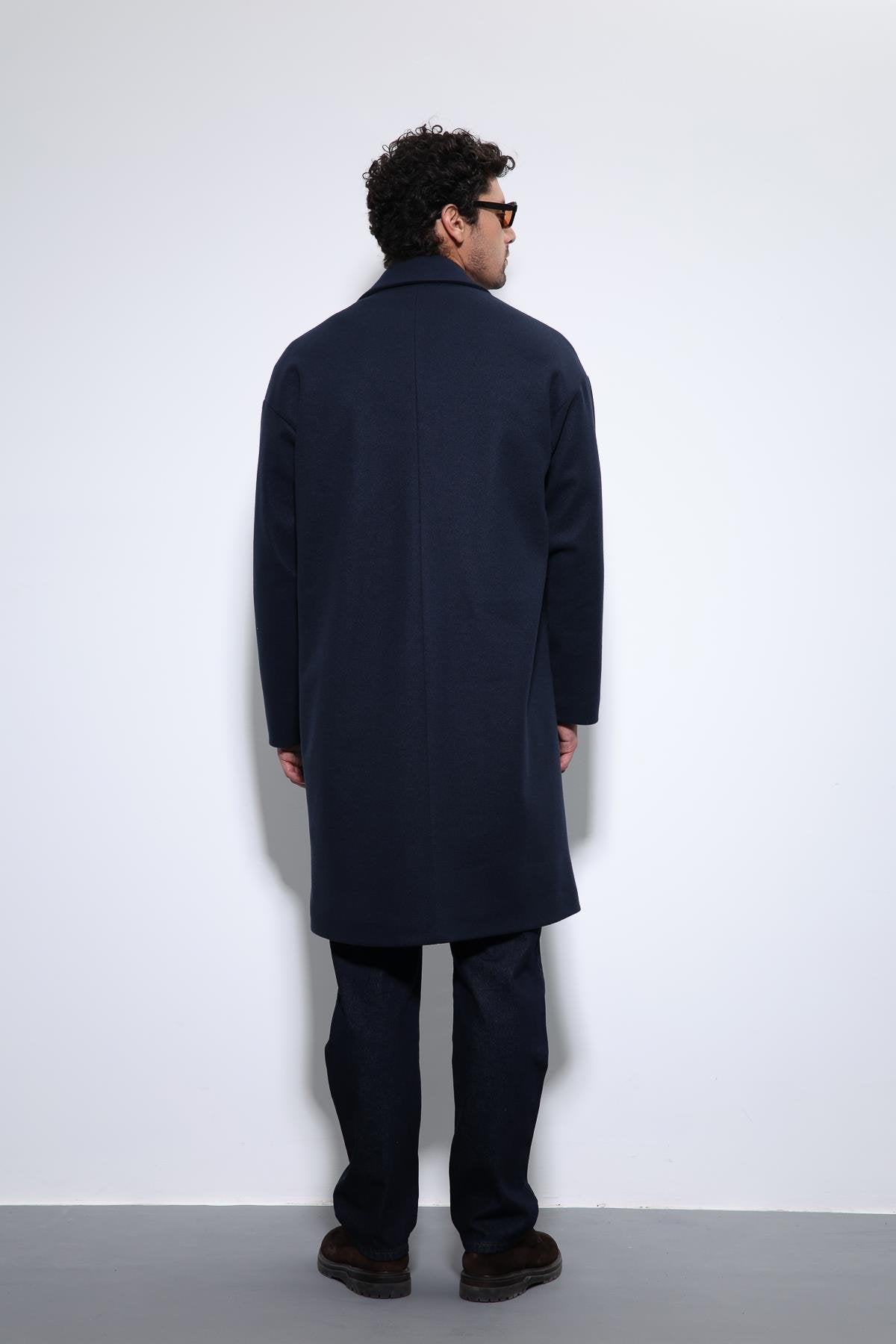 Antioch-Lacivert Oversize Kruvaze Erkek Kaban-Kaban-6-Milagron.com