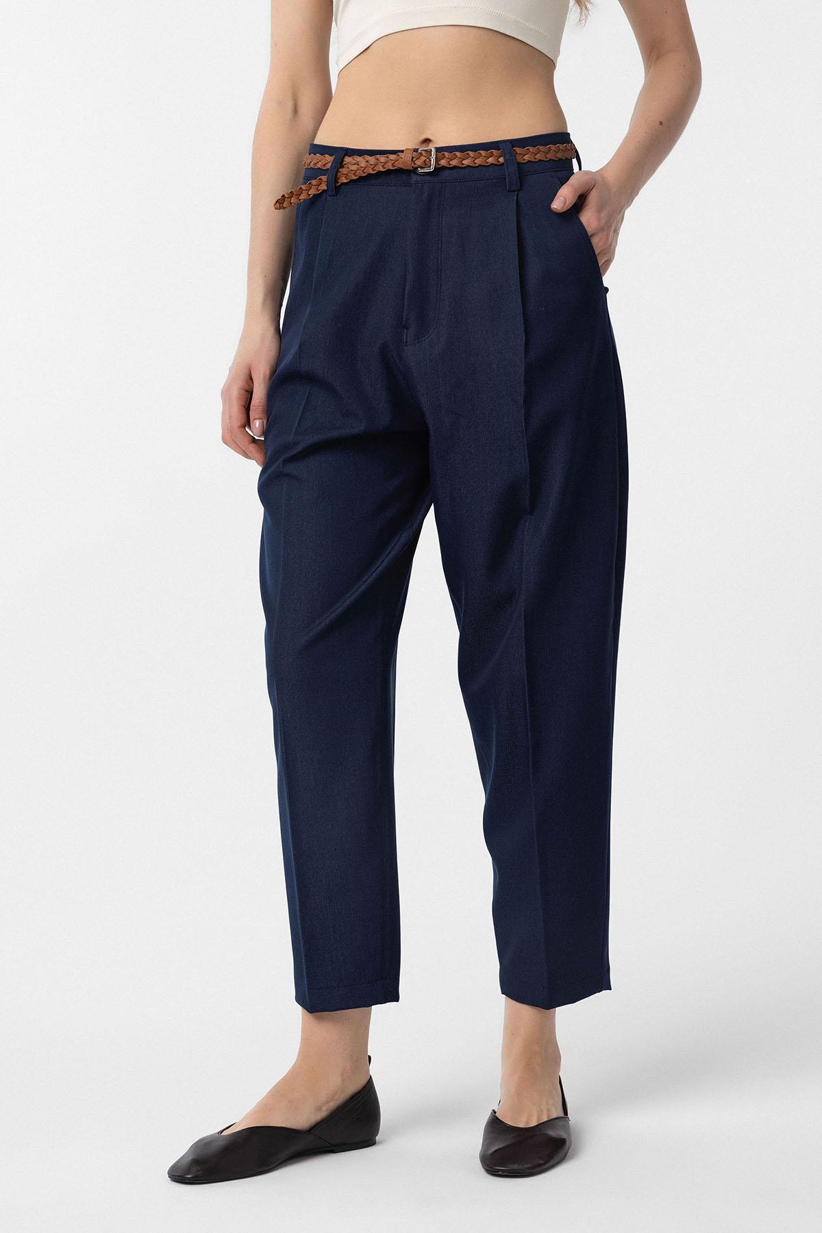 Antioch-Lacivert Pensli Kadın Pantolon-Kumaş Pantolon-1-Milagron.com