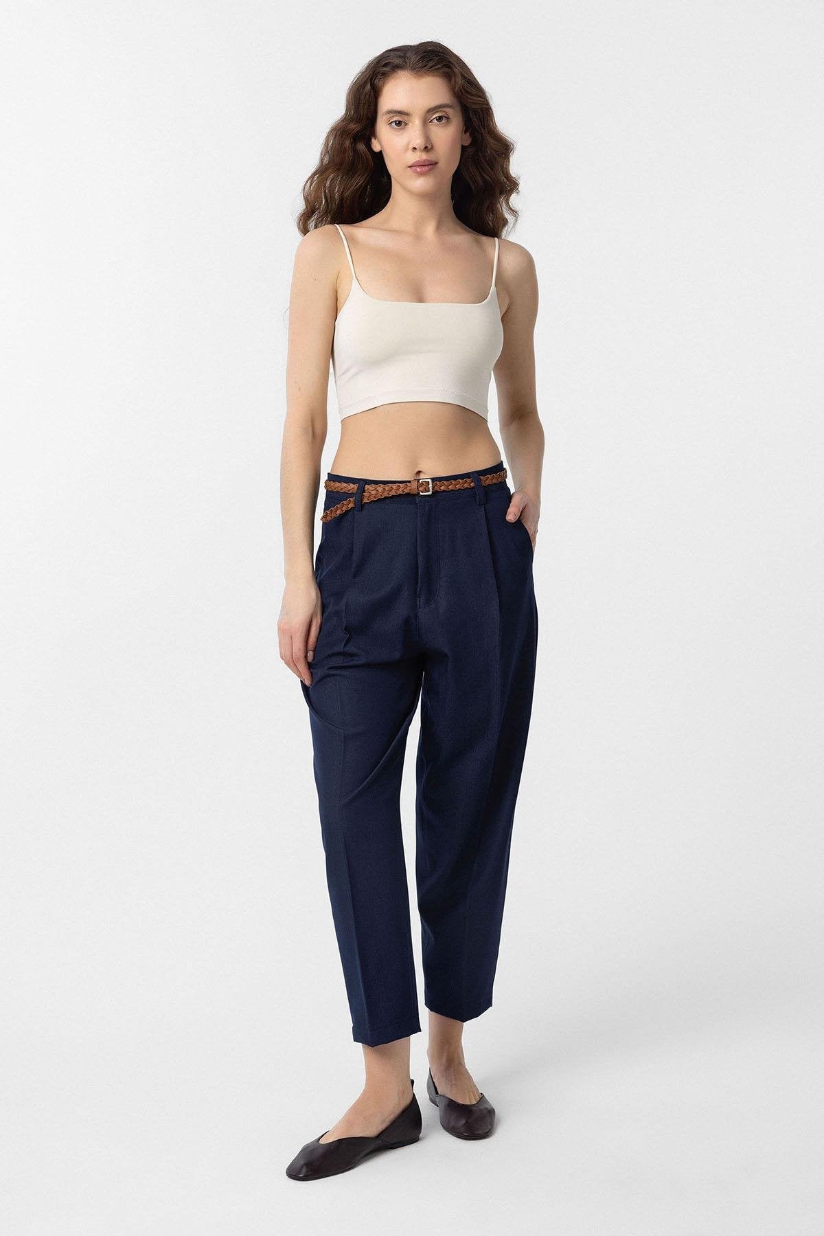 Antioch-Lacivert Pensli Kadın Pantolon-Kumaş Pantolon-2-Milagron.com