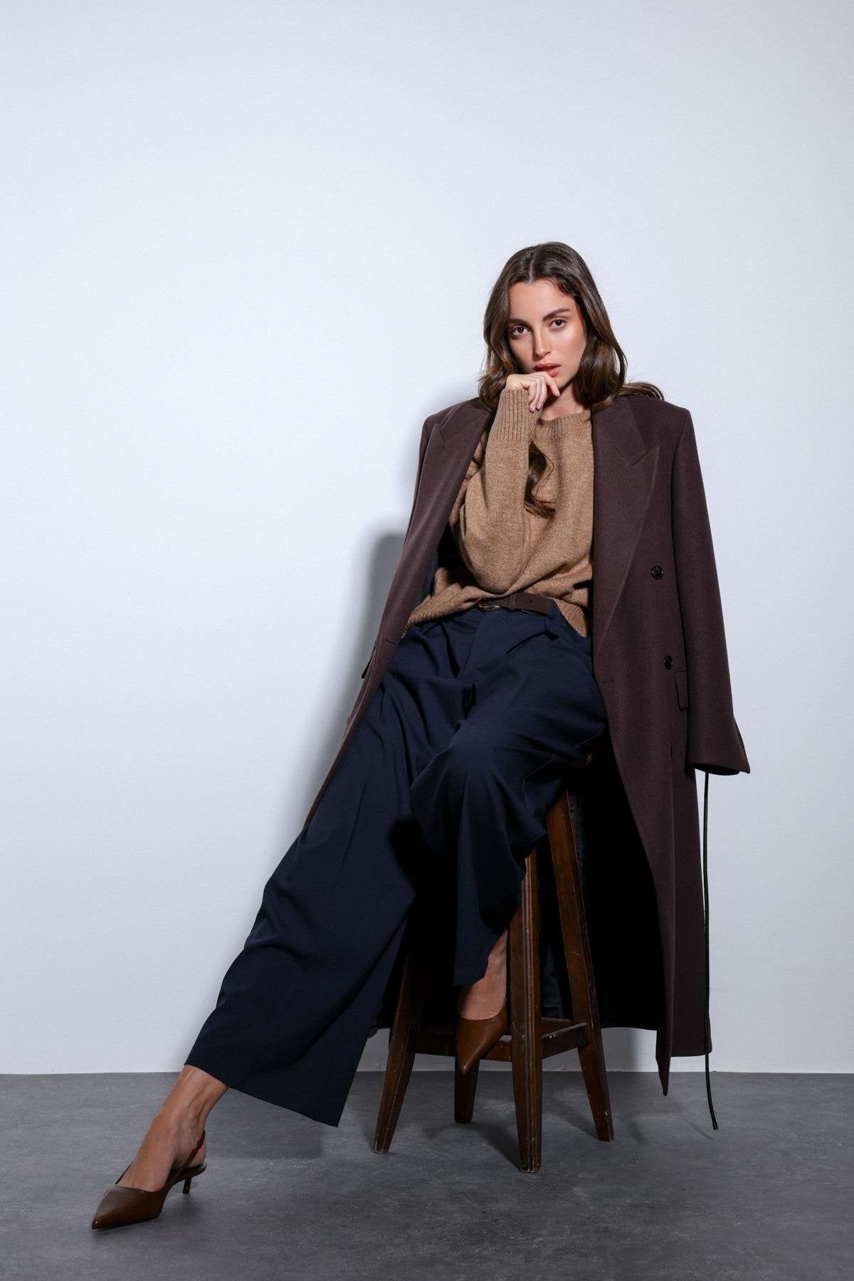 Antioch-Antioch Lacivert Pileli Geniş Kadın Pantolon-Kumaş Pantolon-1-Milagron.com