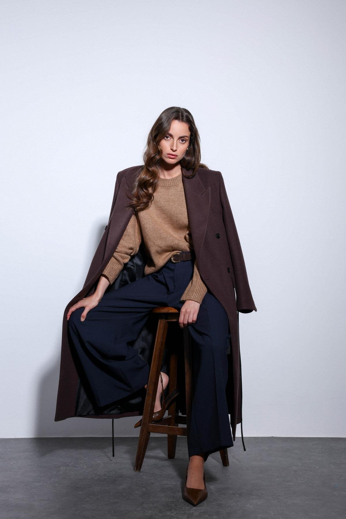 Antioch-Antioch Lacivert Pileli Geniş Kadın Pantolon-Kumaş Pantolon-7-Milagron.com