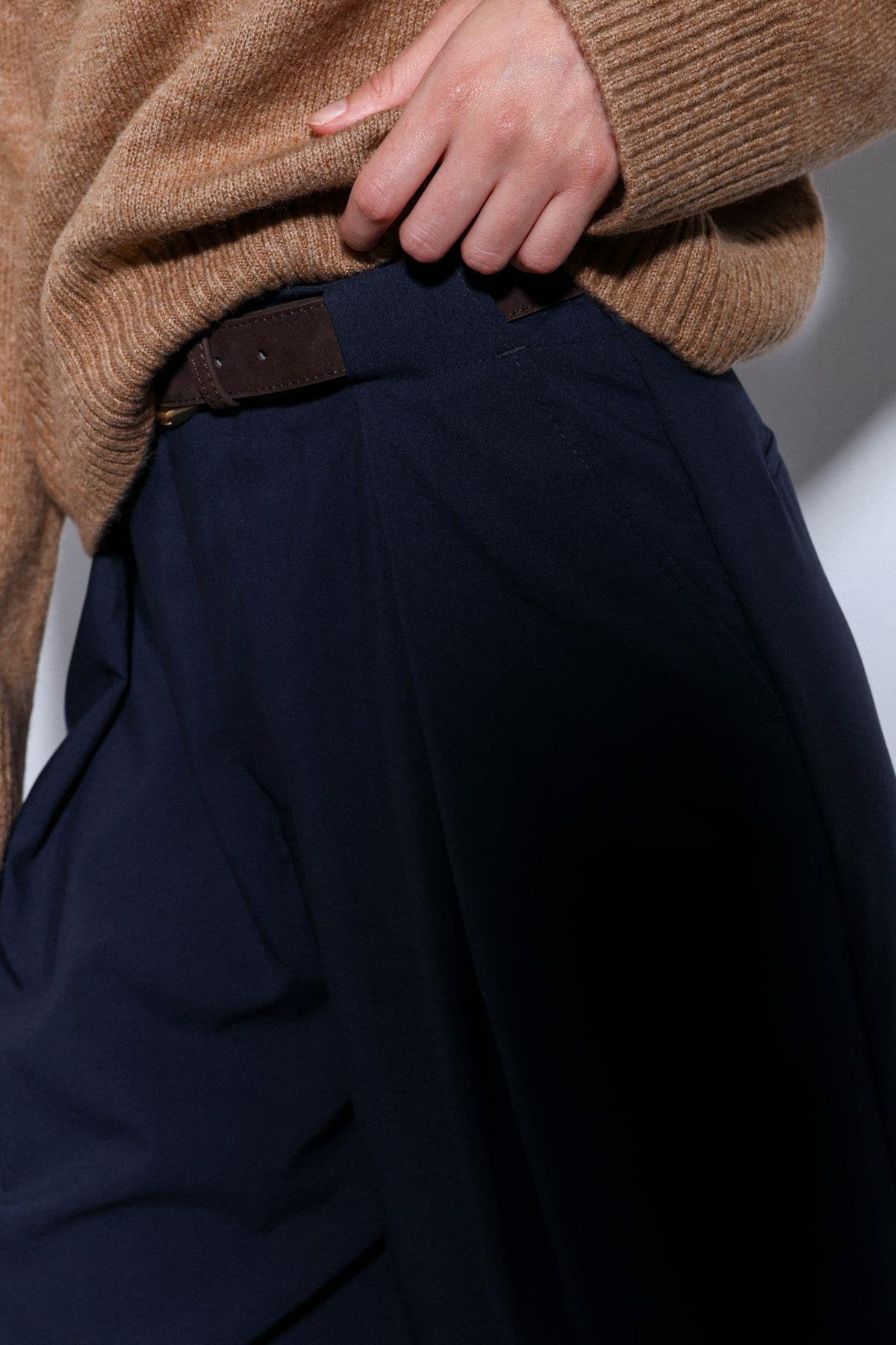 Antioch-Antioch Lacivert Pileli Geniş Kadın Pantolon-Kumaş Pantolon-8-Milagron.com