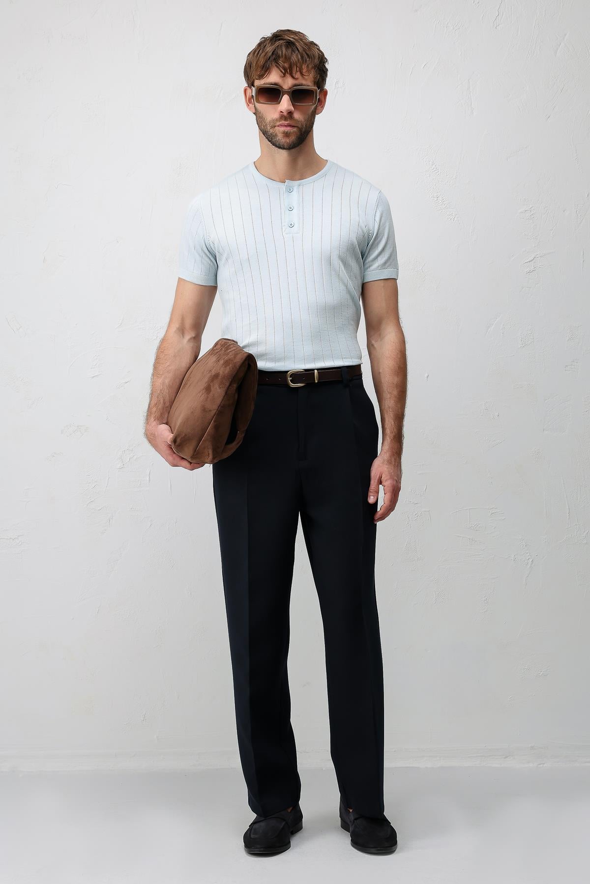 Antioch Lacivert Pileli Relaxed Fit Erkek Pantolon
