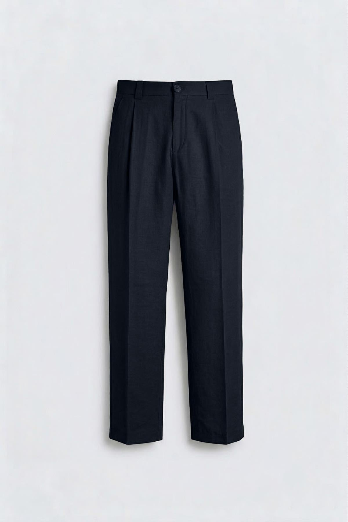 Antioch Lacivert Pileli Relaxed Fit Erkek Pantolon