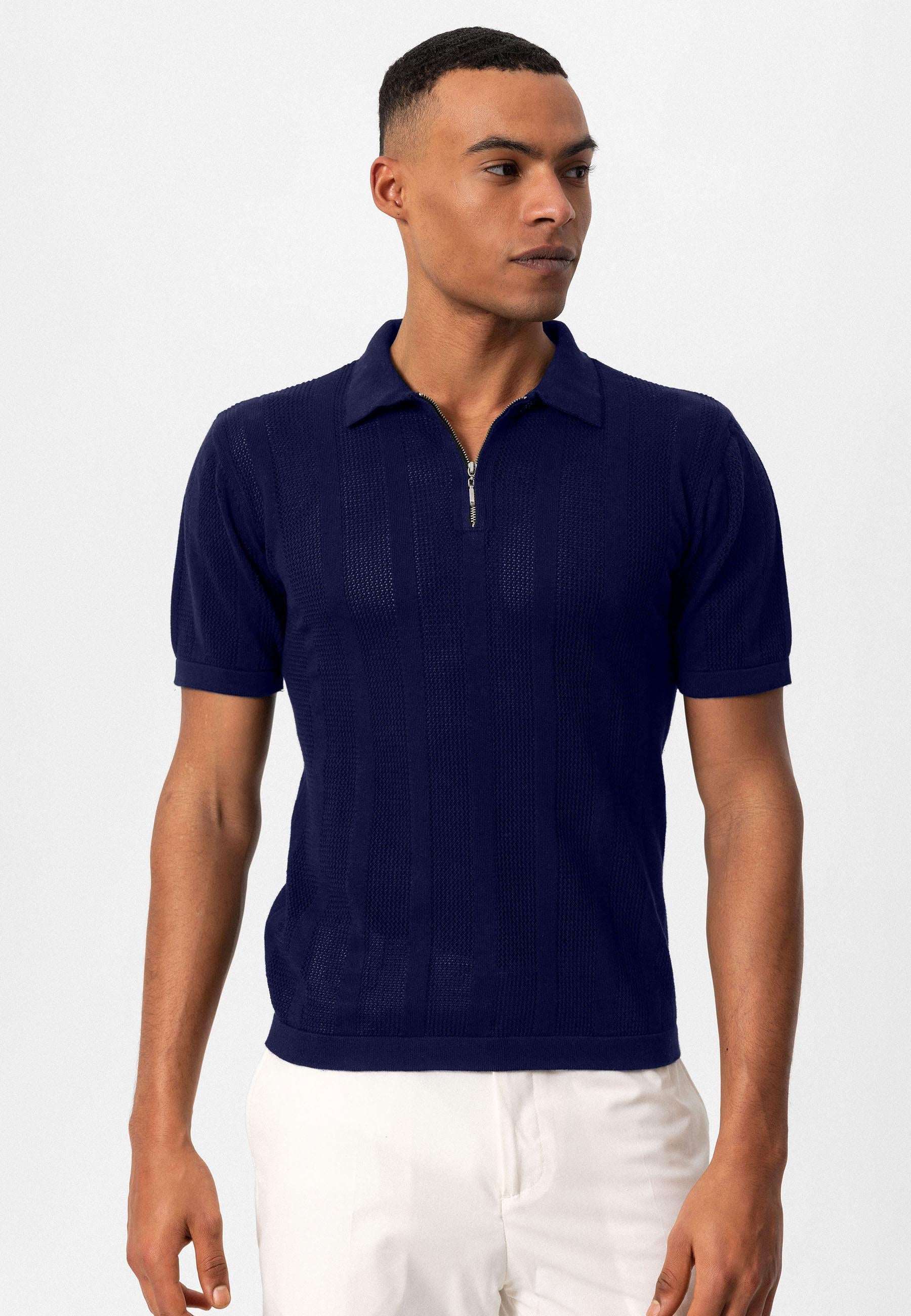 Antioch-Lacivert Polo Yaka Fermuarlı Örme Erkek T Shirt-T-Shirts-3-Milagron.com