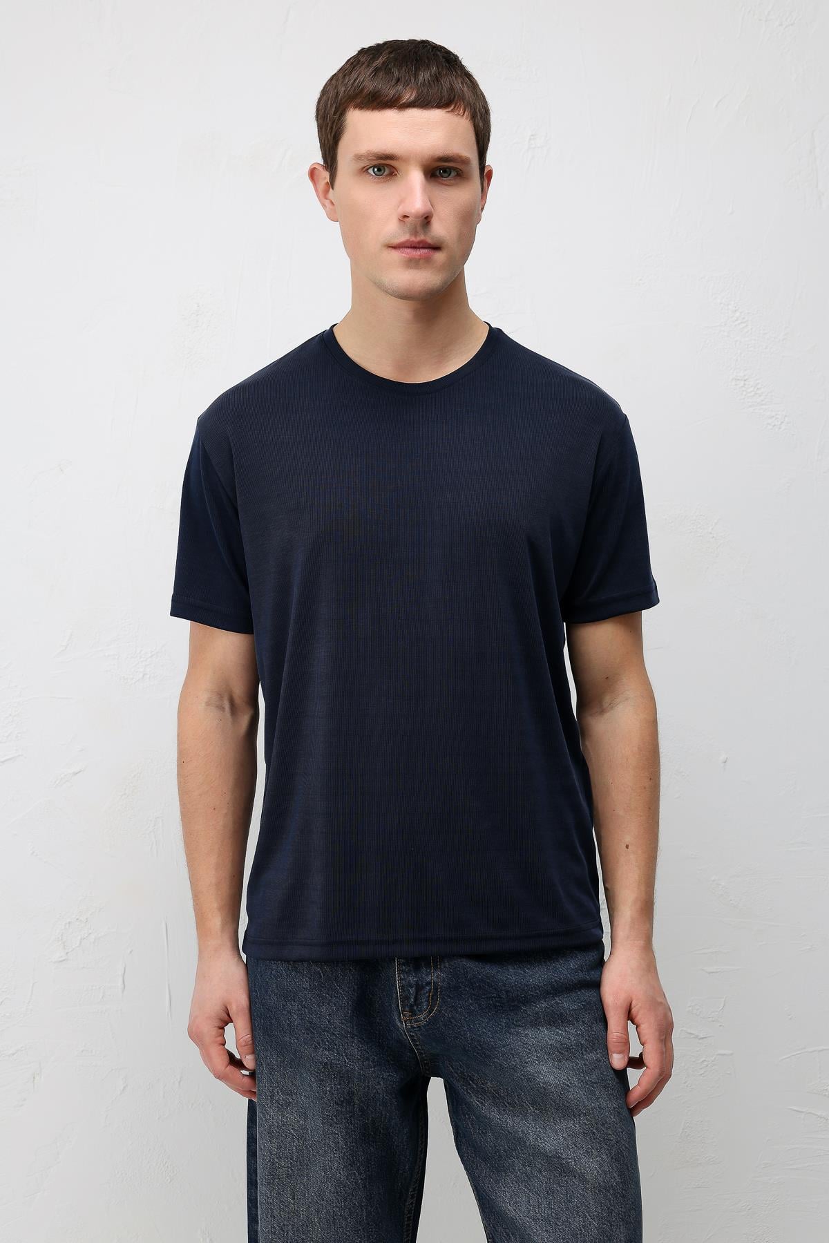 Antioch Lacivert Premium Dokulu Erkek T-Shirt