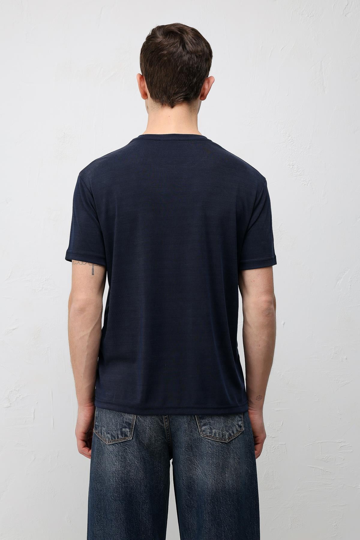 Antioch Lacivert Premium Dokulu Erkek T-Shirt