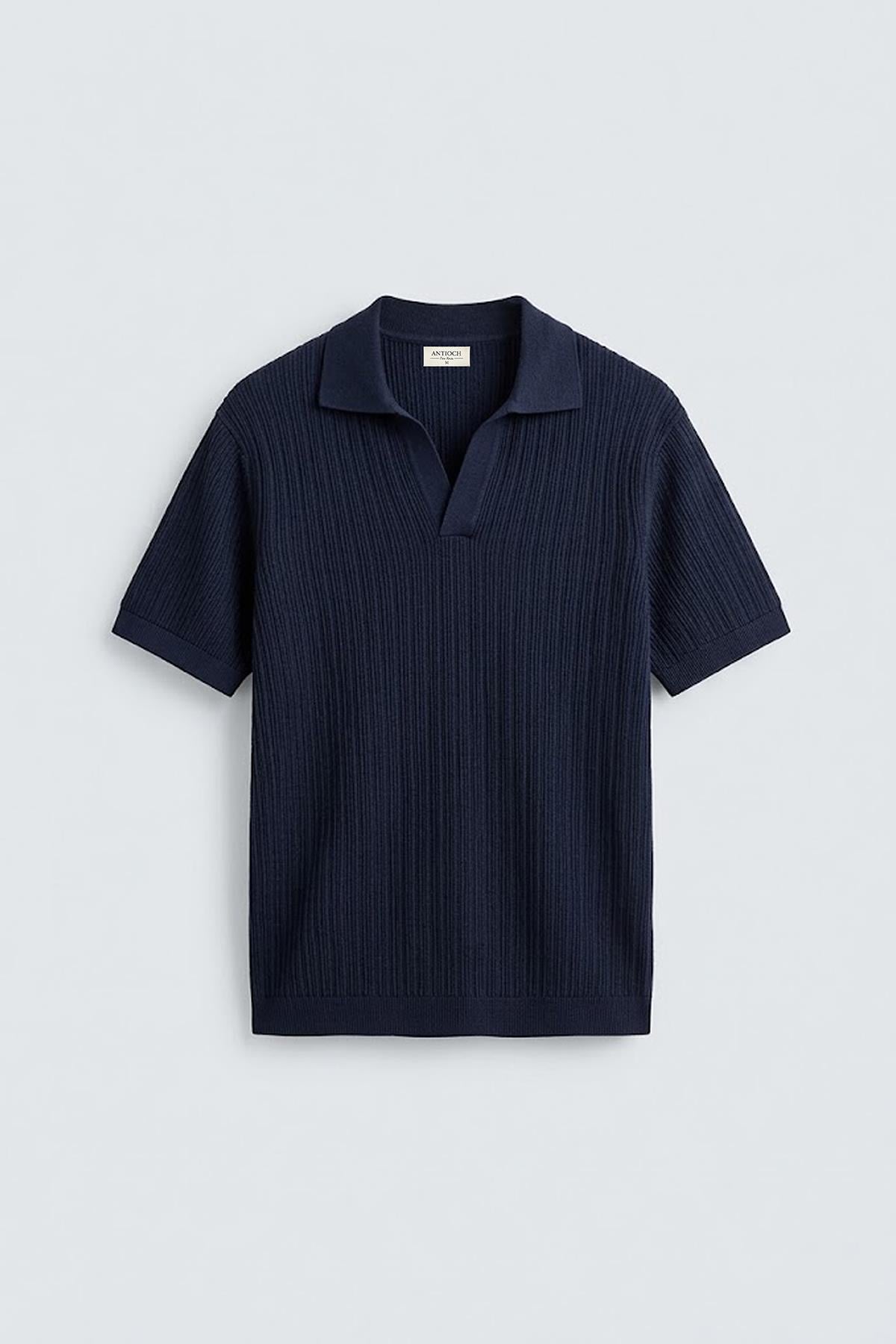 Antioch Lacivert Premium Dokulu Erkek Triko T-Shirt