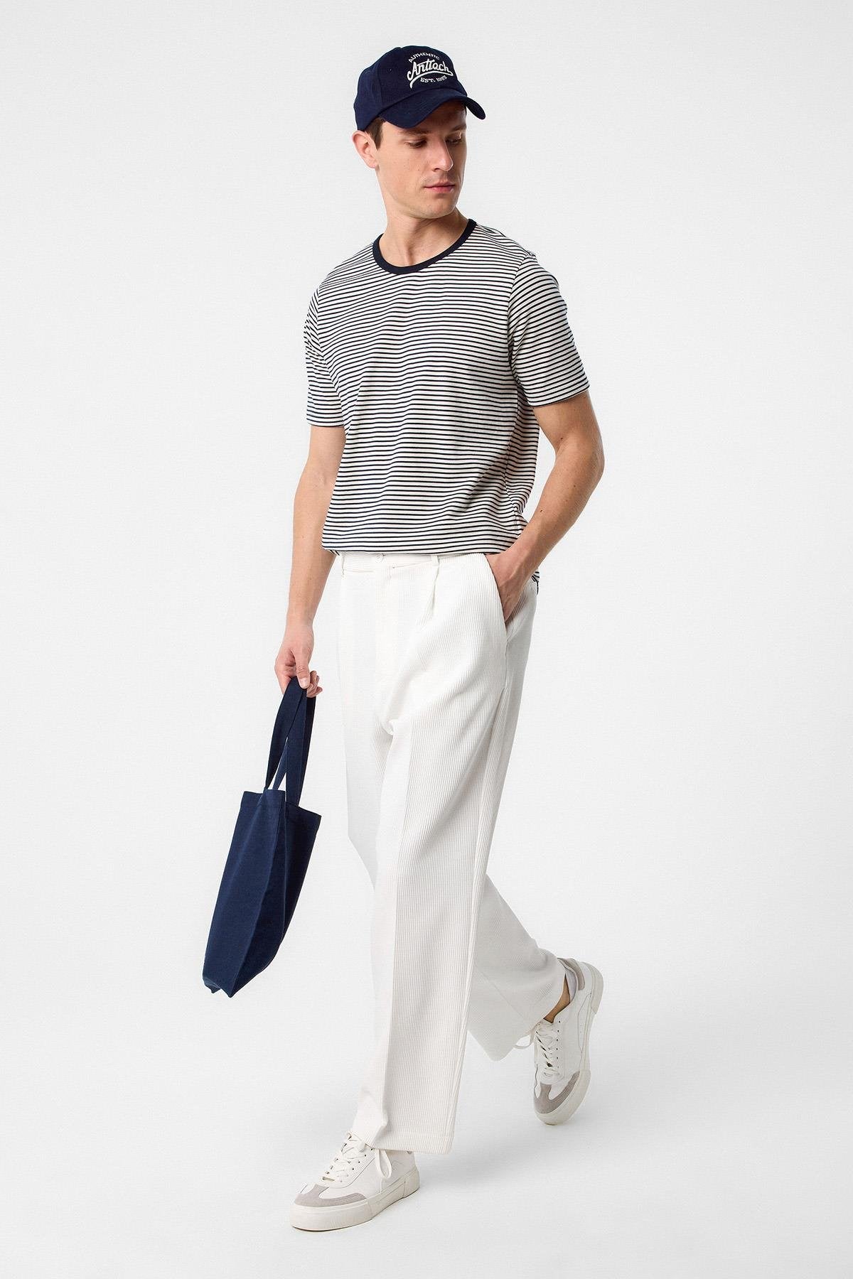 Antioch-Antioch Lacivert Regular Fit çizgili Erkek T Shirt-T-Shirt-1-Milagron.com