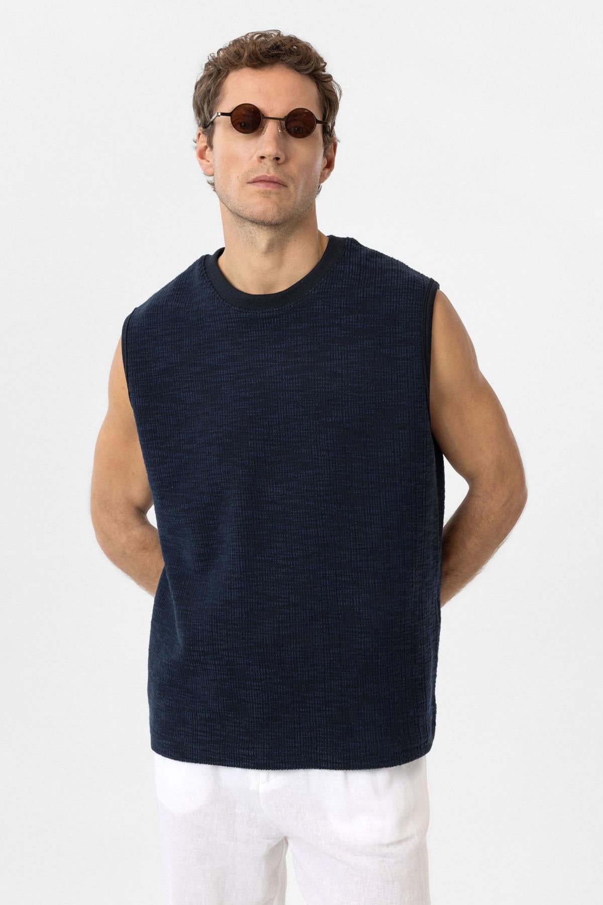 Antioch-Lacivert Regular Fit Dokulu Erkek Kolsuz T Shirt-T-Shirts-1-Milagron.com