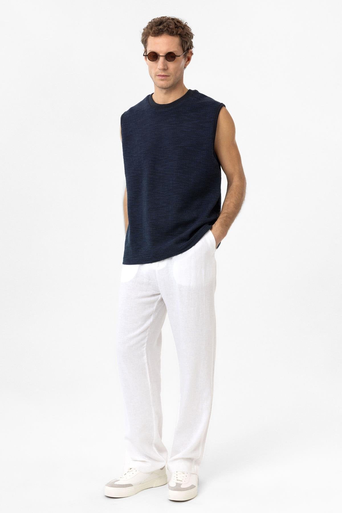 Antioch-Lacivert Regular Fit Dokulu Erkek Kolsuz T Shirt-T-Shirts-2-Milagron.com