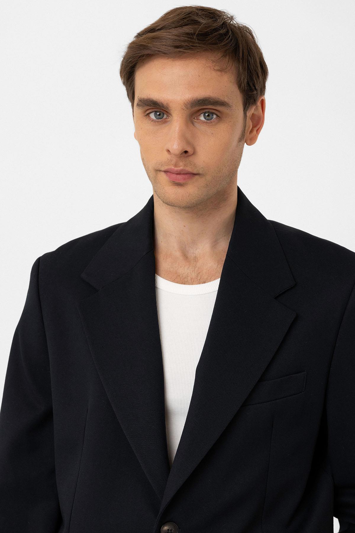 Antioch-Lacivert Relax Fit Erkek Blazer Ceket-Ceket-3-Milagron.com