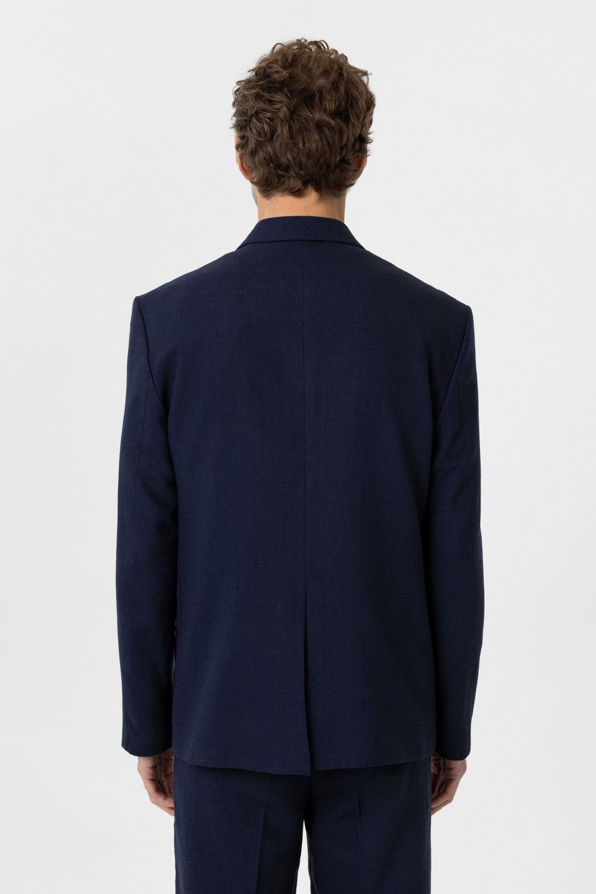 Antioch-Lacivert Relax Fit Keten Karışımlı Erkek Blazer Ceket-Blazer Ceket-4-Milagron.com