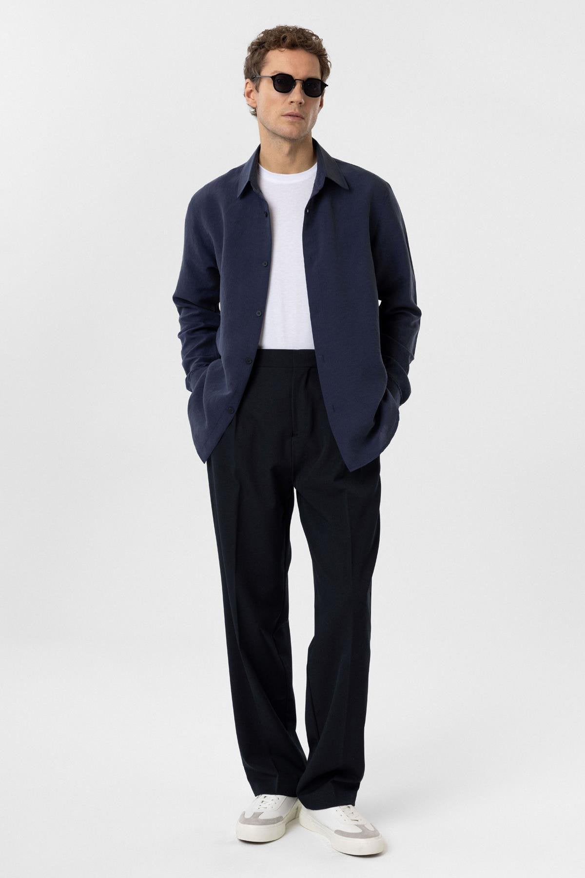 Antioch-Lacivert Relax Fit Modal Kumaş Erkek Gömlek-Gömlek-2-Milagron.com