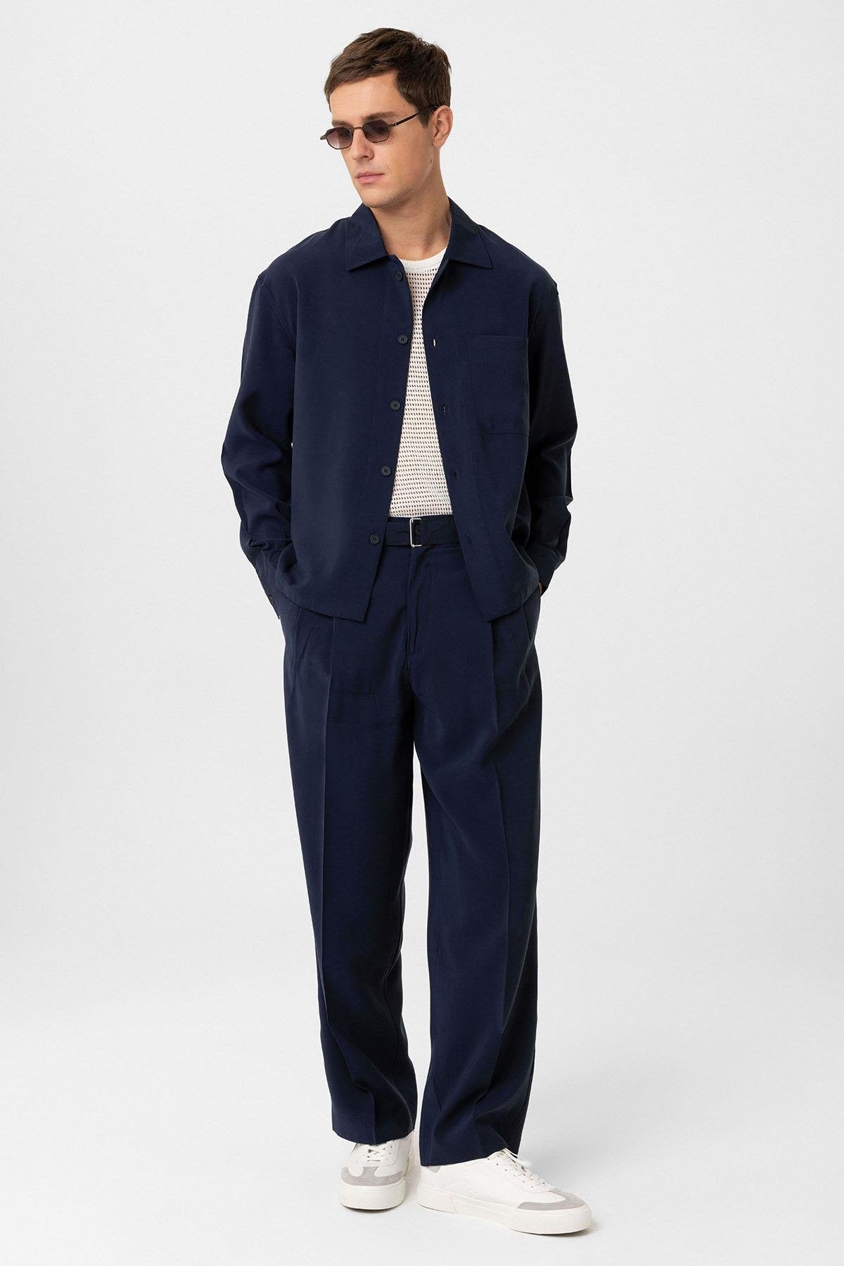 Antioch-Lacivert Relax Fit Modal Kumaş Erkek Gömlek-Gömlek-3-Milagron.com