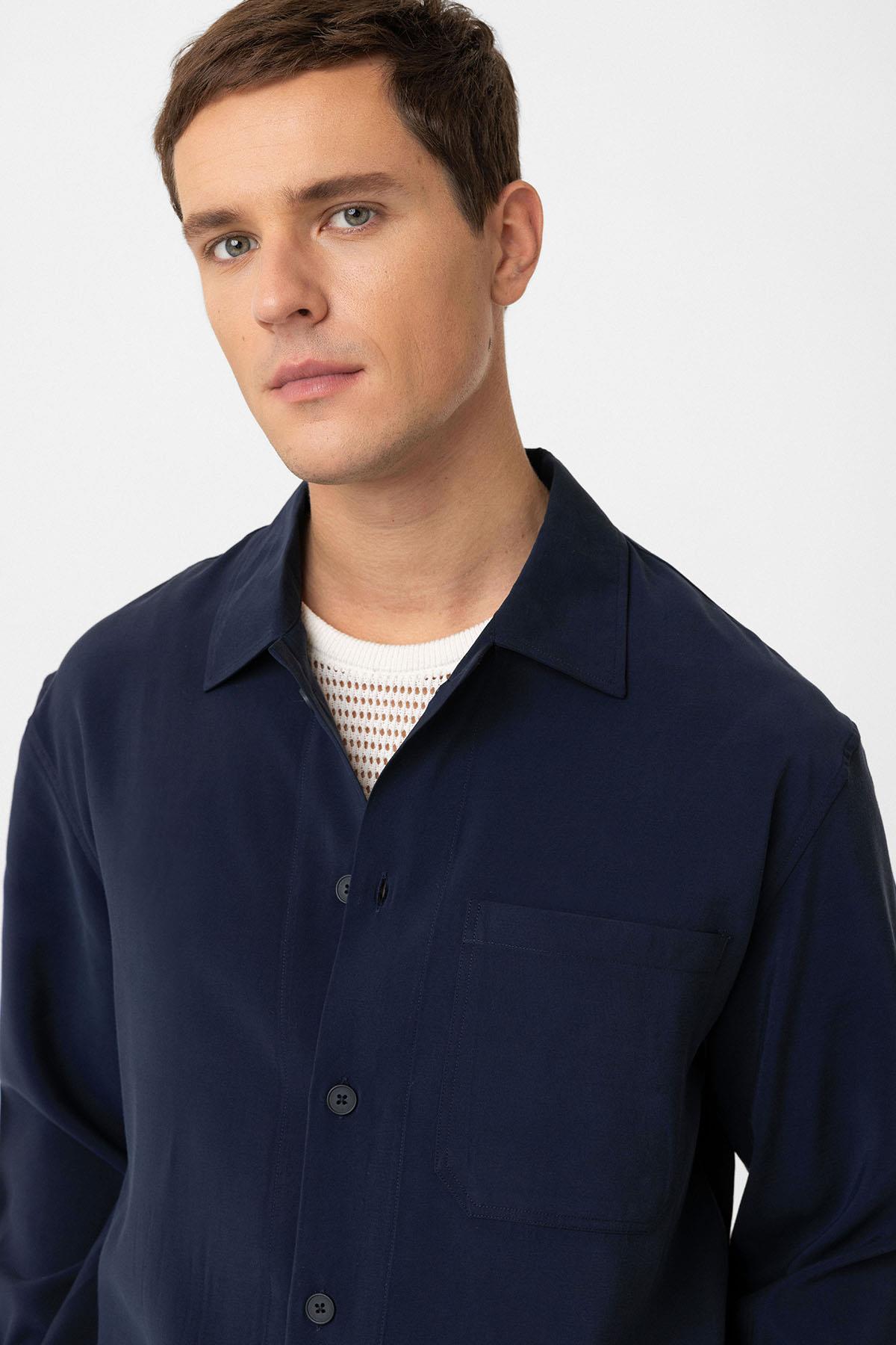 Antioch-Lacivert Relax Fit Modal Kumaş Erkek Gömlek-Gömlek-5-Milagron.com