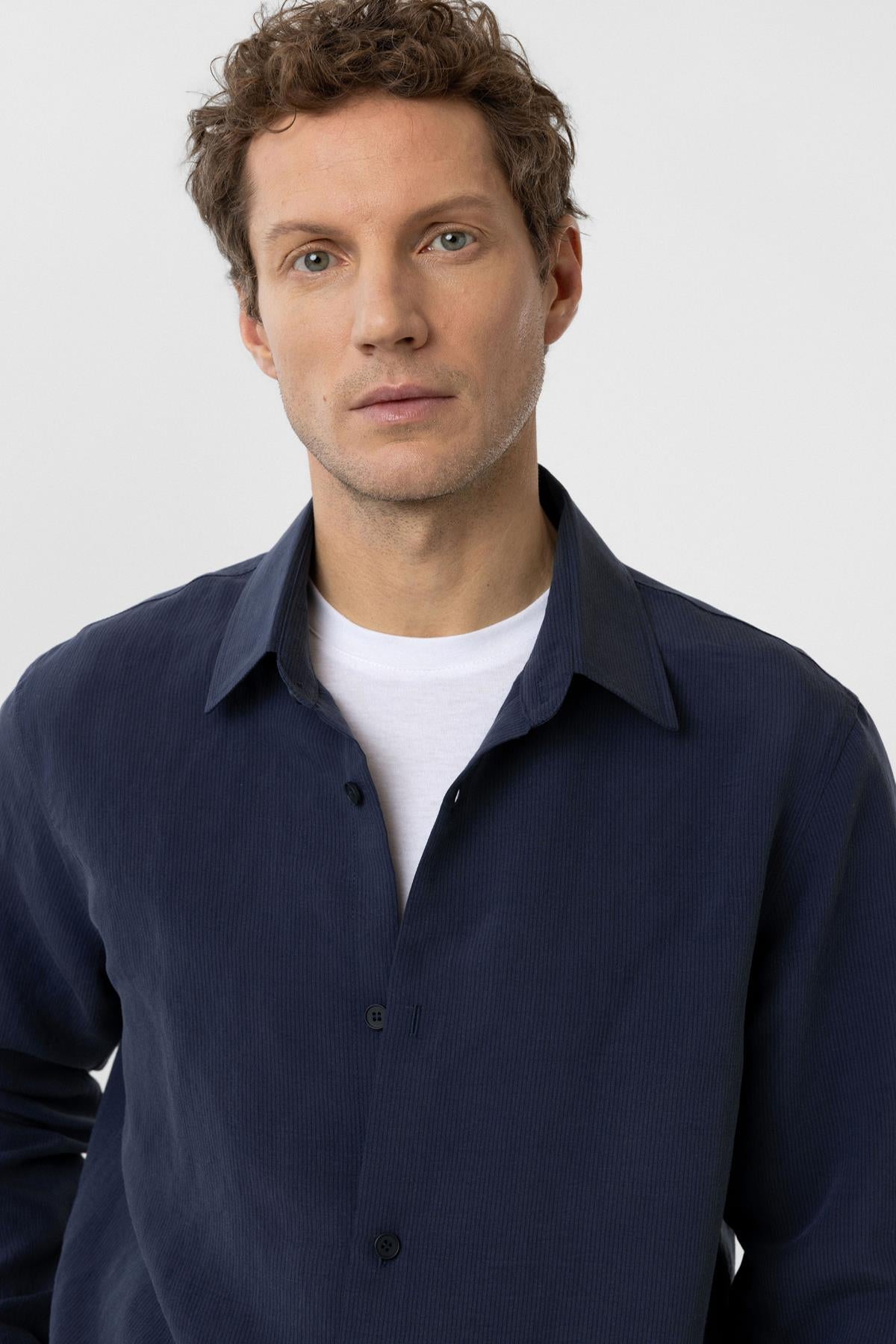 Antioch-Lacivert Relax Fit Modal Kumaş Erkek Gömlek-Gömlek-5-Milagron.com