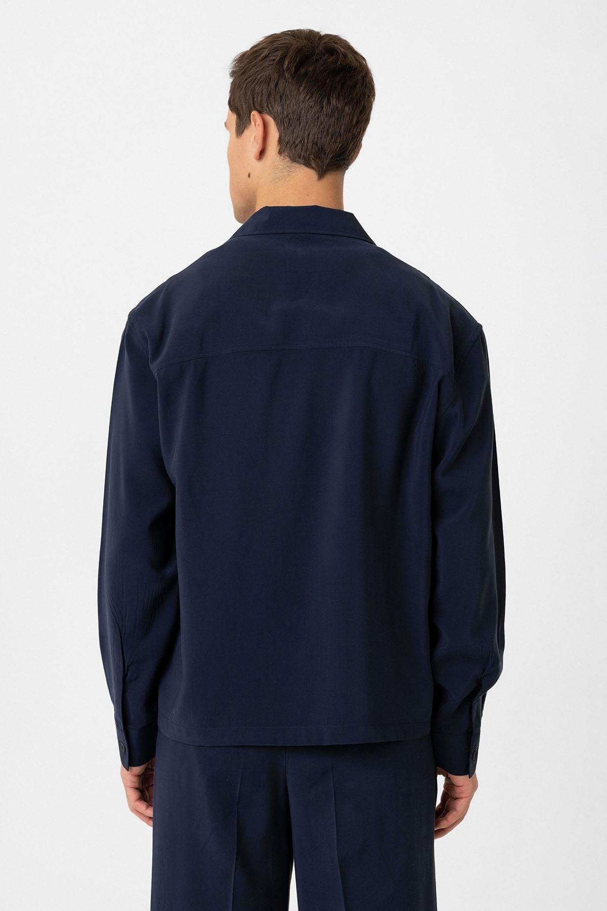 Antioch-Lacivert Relax Fit Modal Kumaş Erkek Gömlek-Gömlek-6-Milagron.com