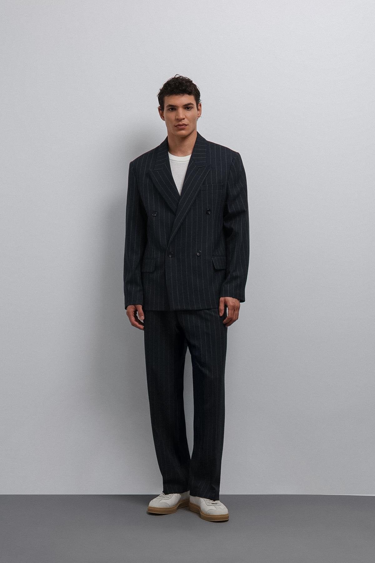 Antioch-Lacivert Relax Fit çizgili Erkek Pantolon-Kumaş Pantolon-2-Milagron.com