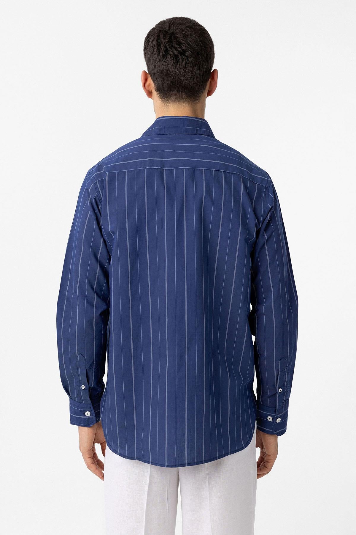 Antioch-Lacivert Relaxed Çizgili Erkek Gömlek-Gömlek-5-Milagron.com